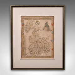 Antique County Map, Lancashire, English, Framed Lithography, Cartography, C.1860