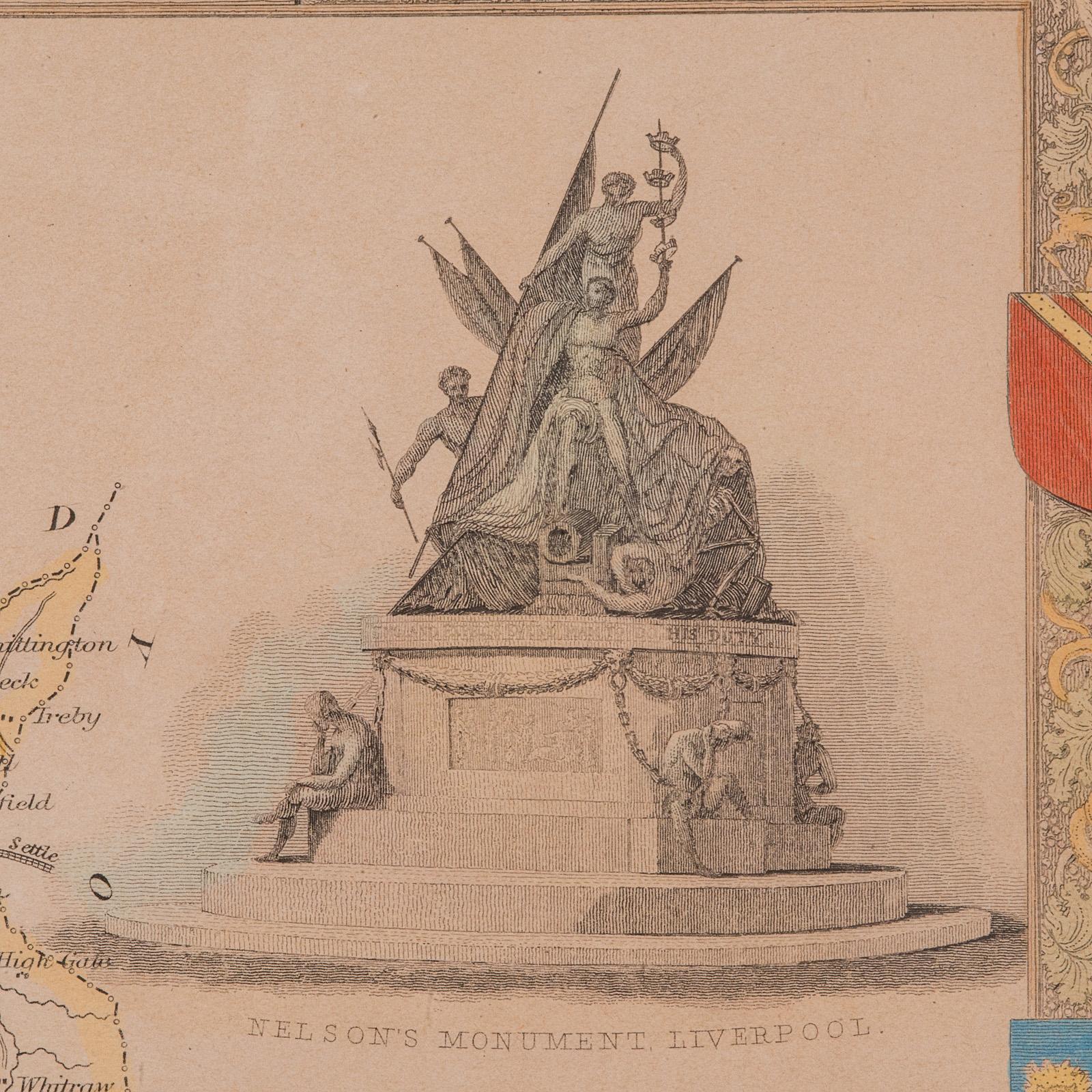Glass Antique County Map, Lancashire, English, Framed Lithography, Cartography, C.1860 For Sale