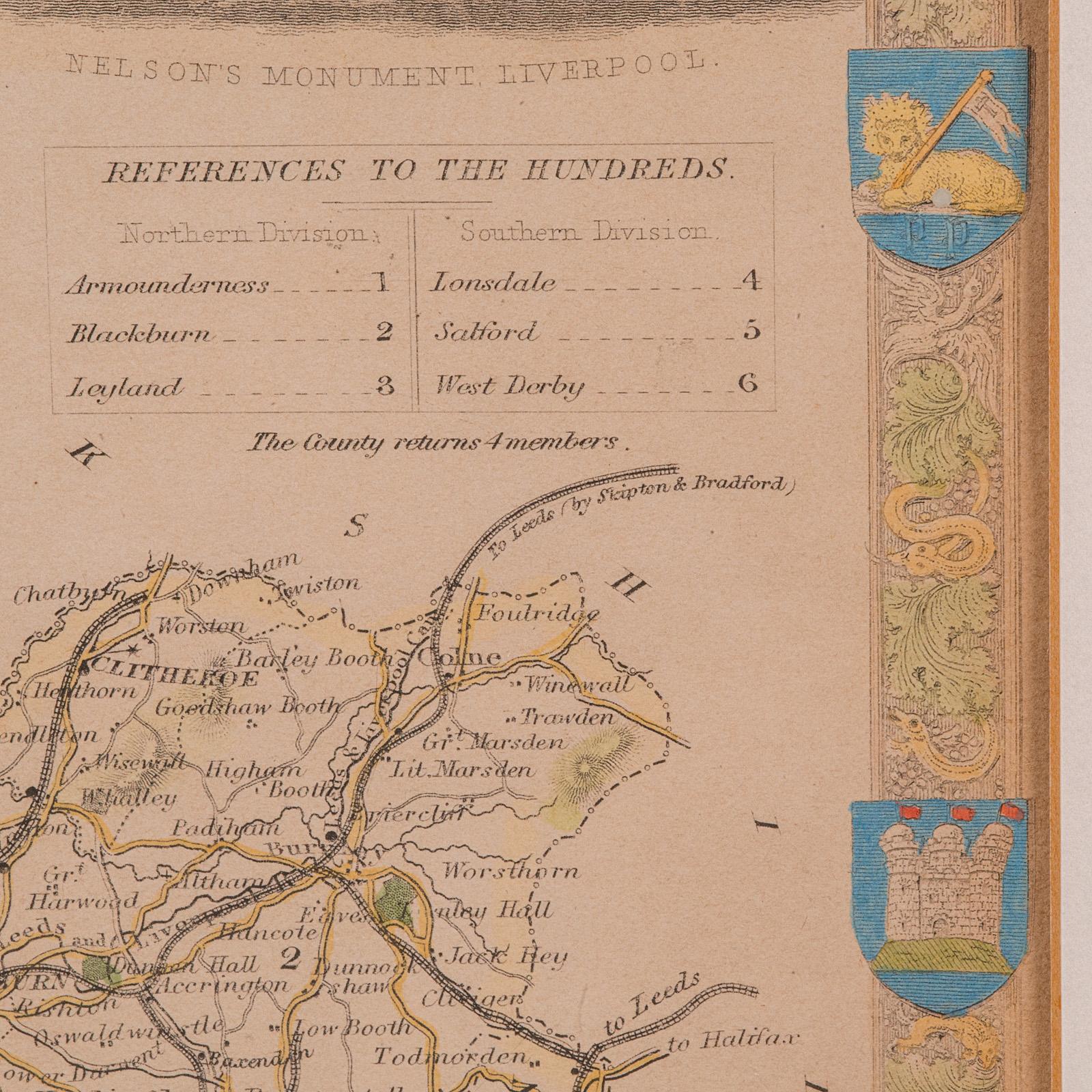 Antique County Map, Lancashire, English, Framed Lithography, Cartography, C.1860 For Sale 1