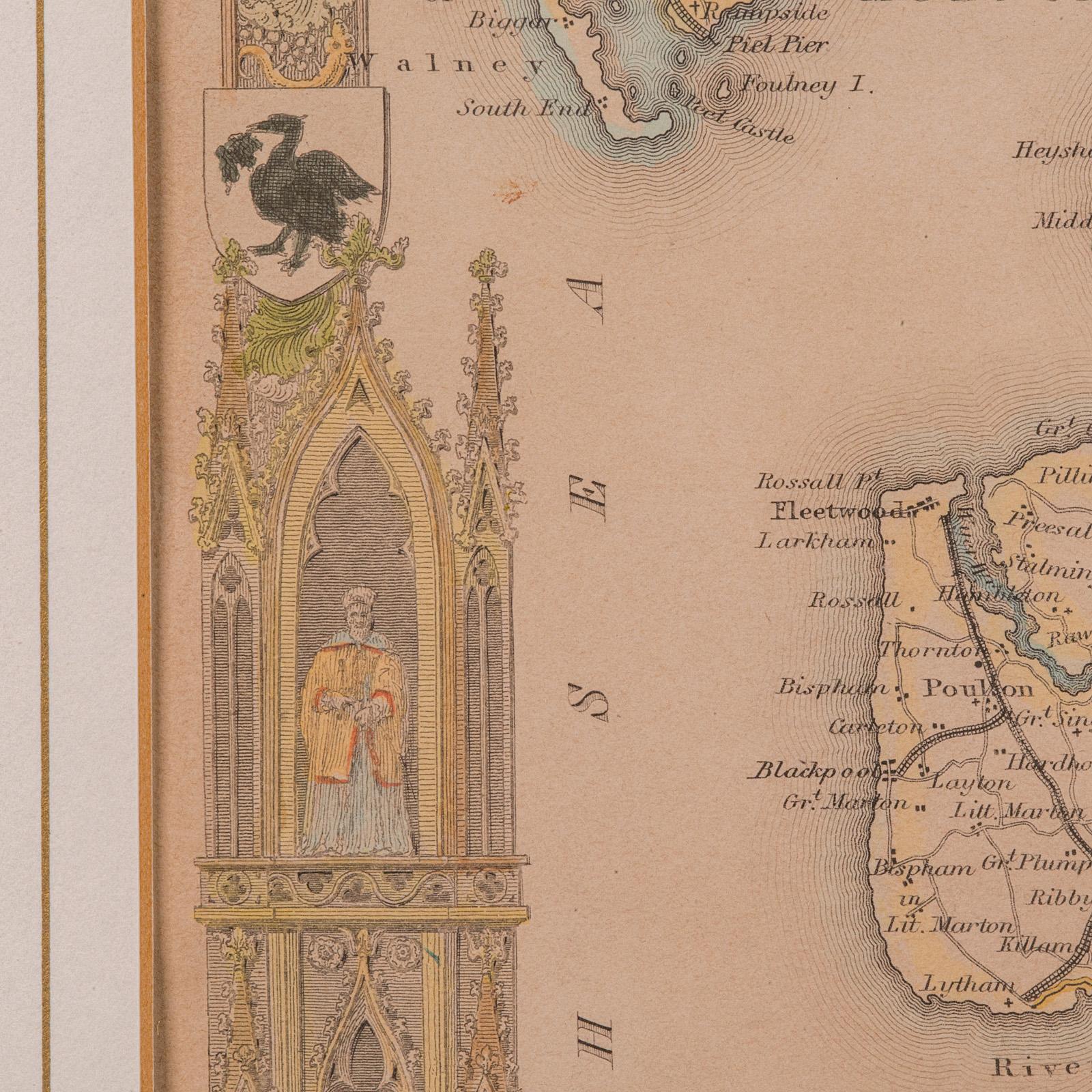 Antique County Map, Lancashire, English, Framed Lithography, Cartography, C.1860 For Sale 2