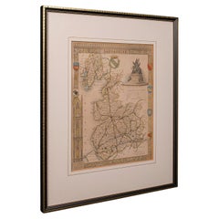 Antike County Karte, Lancashire, Englisch, Gerahmte Lithographie, Kartographie, C.1860