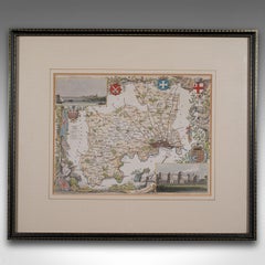 Antike County Karte, Middlesex, Englisch, Gerahmt, Litho, Kartographie, Viktorianisch