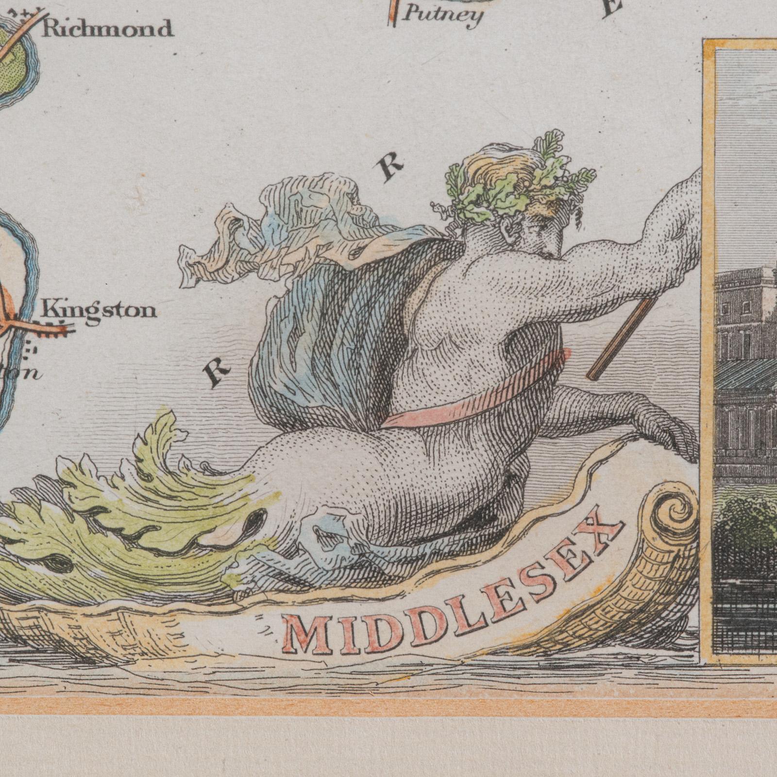 19th Century Antique County Map, Middlesex, English, Framed, Litho, Cartography, Victorian For Sale