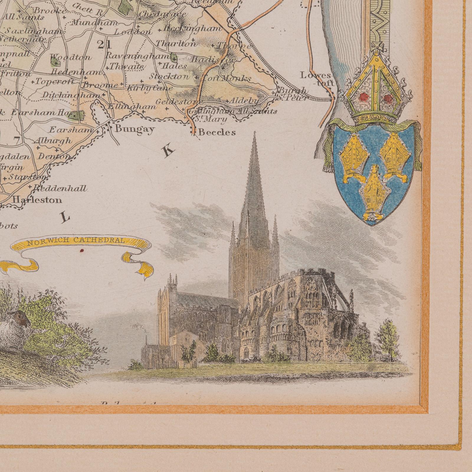 Carte ancienne du County, Norfolk, anglaise, lithographie encadrée, cartographie, victorienne en vente 4
