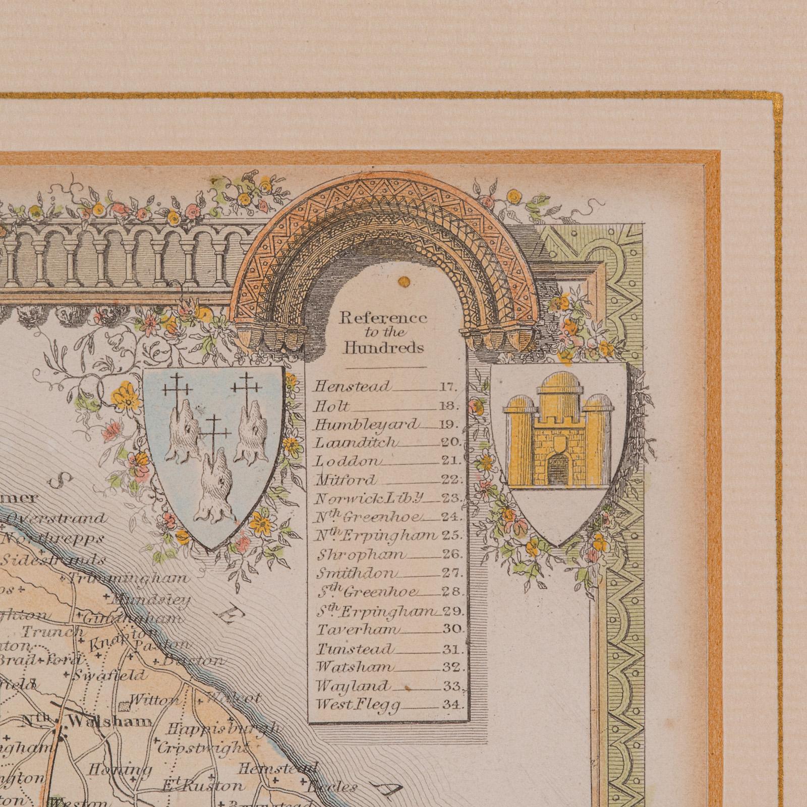 Carte ancienne du County, Norfolk, anglaise, lithographie encadrée, cartographie, victorienne en vente 1