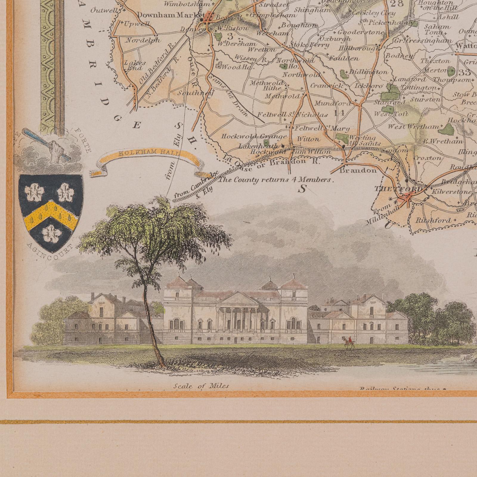 Carte ancienne du County, Norfolk, anglaise, lithographie encadrée, cartographie, victorienne en vente 2