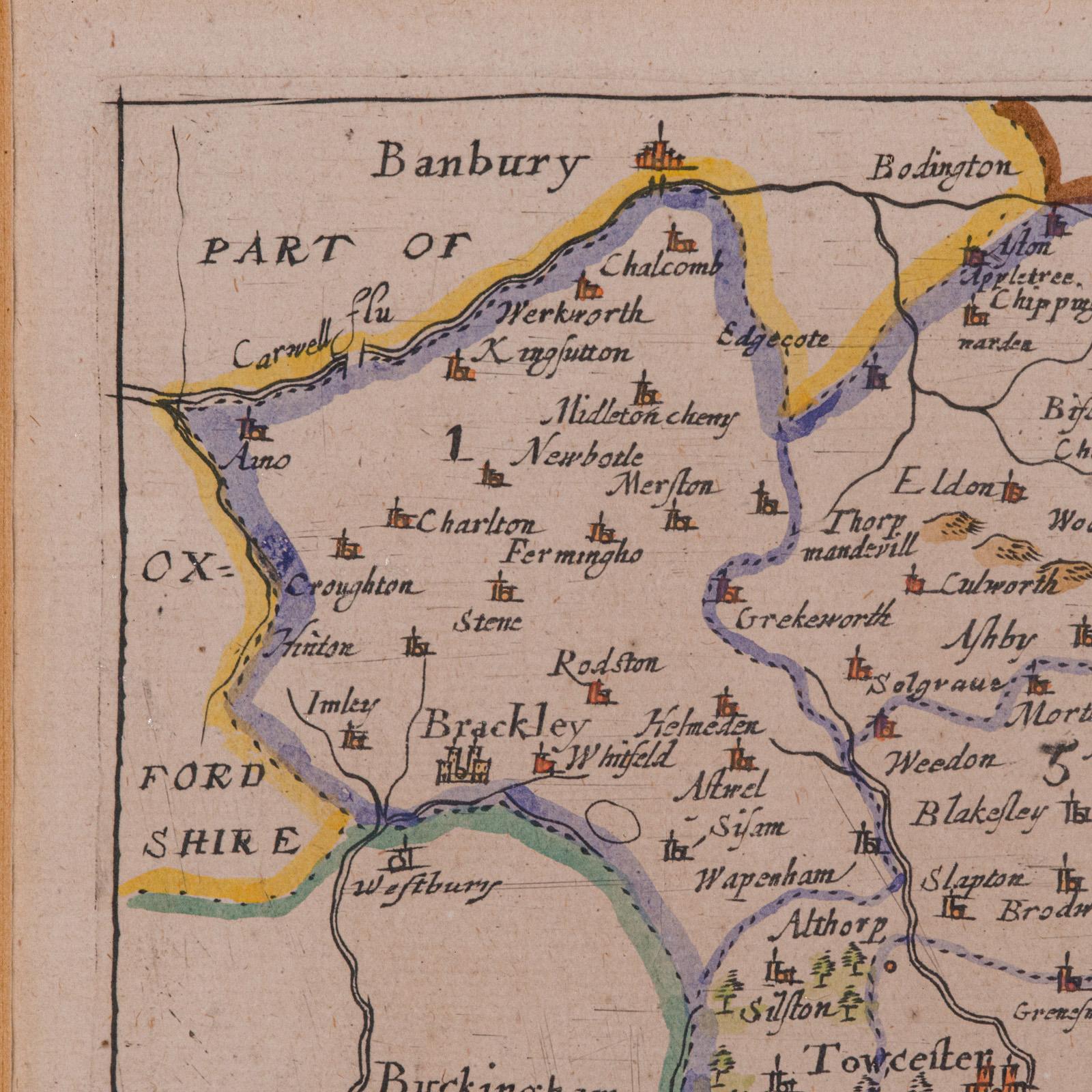 Mapa antiguo del condado, Northamptonshire, Inglés, Cartografía enmarcada, Richard Blome en venta 3