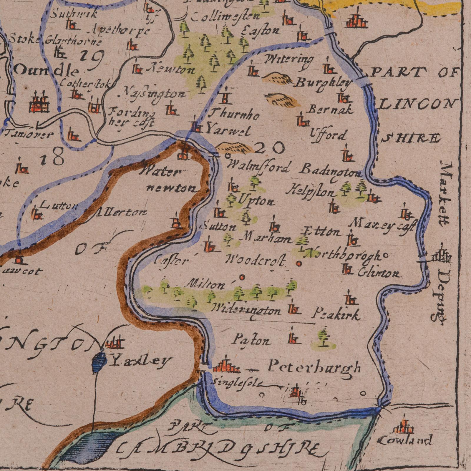Mapa antiguo del condado, Northamptonshire, Inglés, Cartografía enmarcada, Richard Blome en venta 5