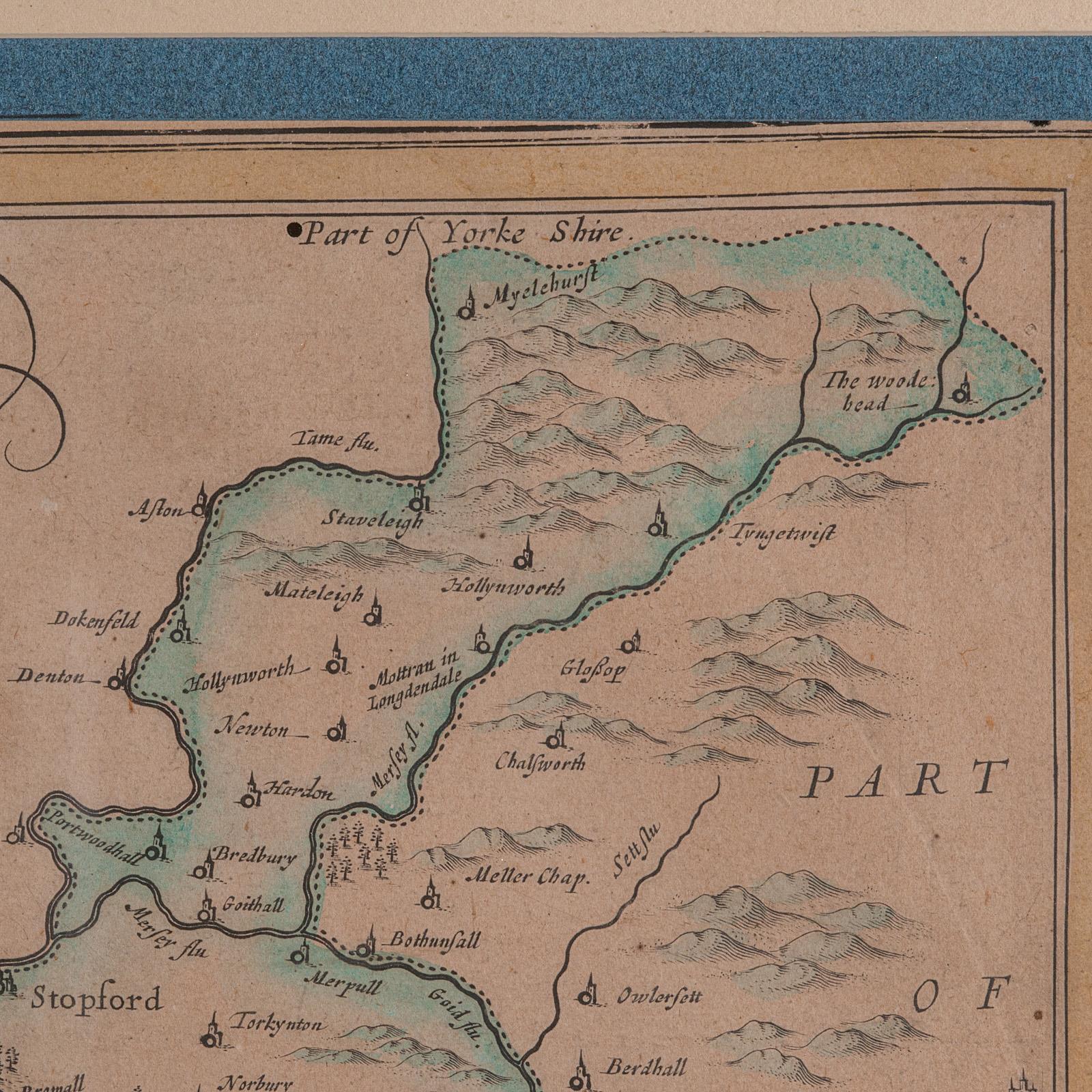 Antica mappa della contea del Cheshire, olandese, incorniciata, cartografia, Janssonius, C.1660 in vendita 5