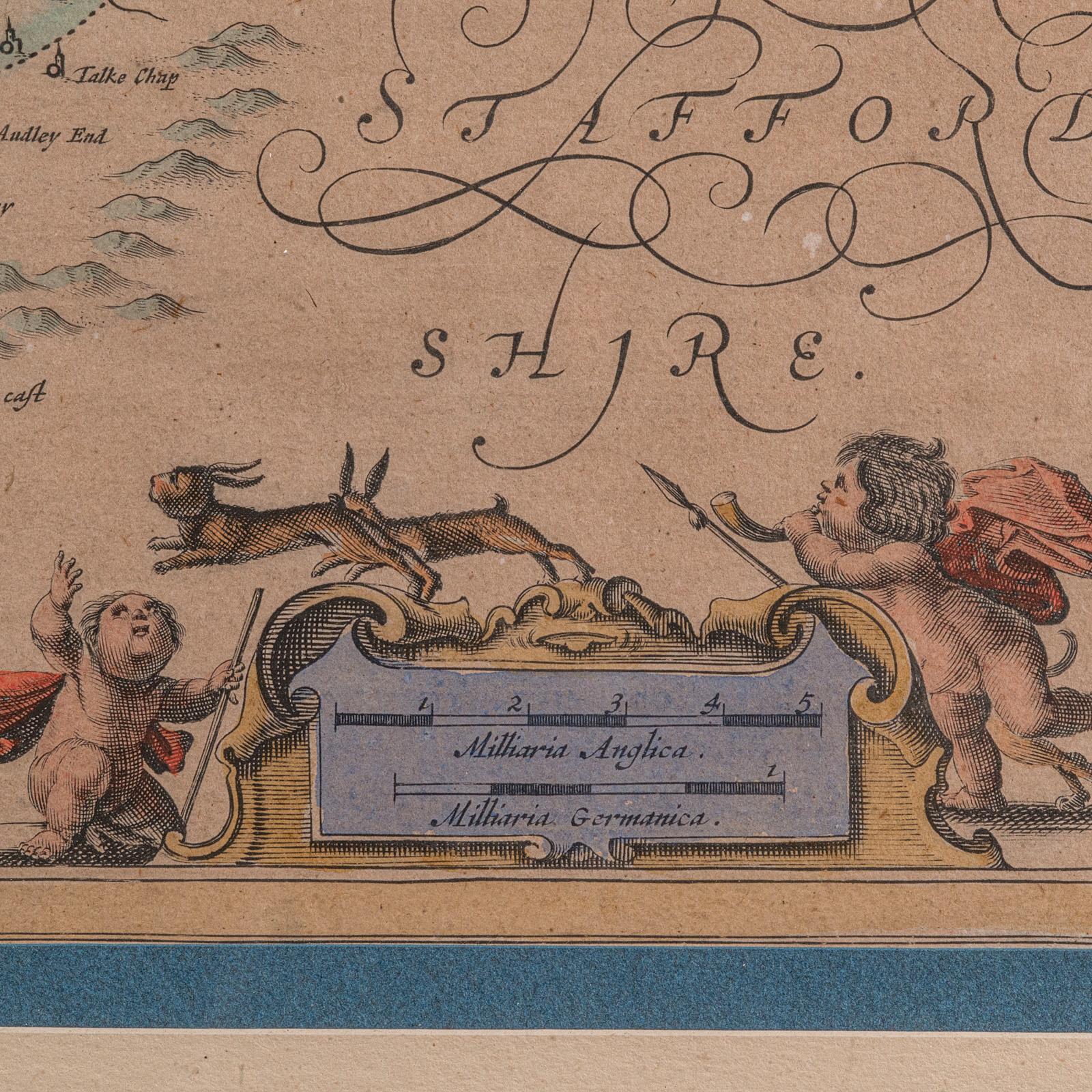 Vetro Antica mappa della contea del Cheshire, olandese, incorniciata, cartografia, Janssonius, C.1660 in vendita
