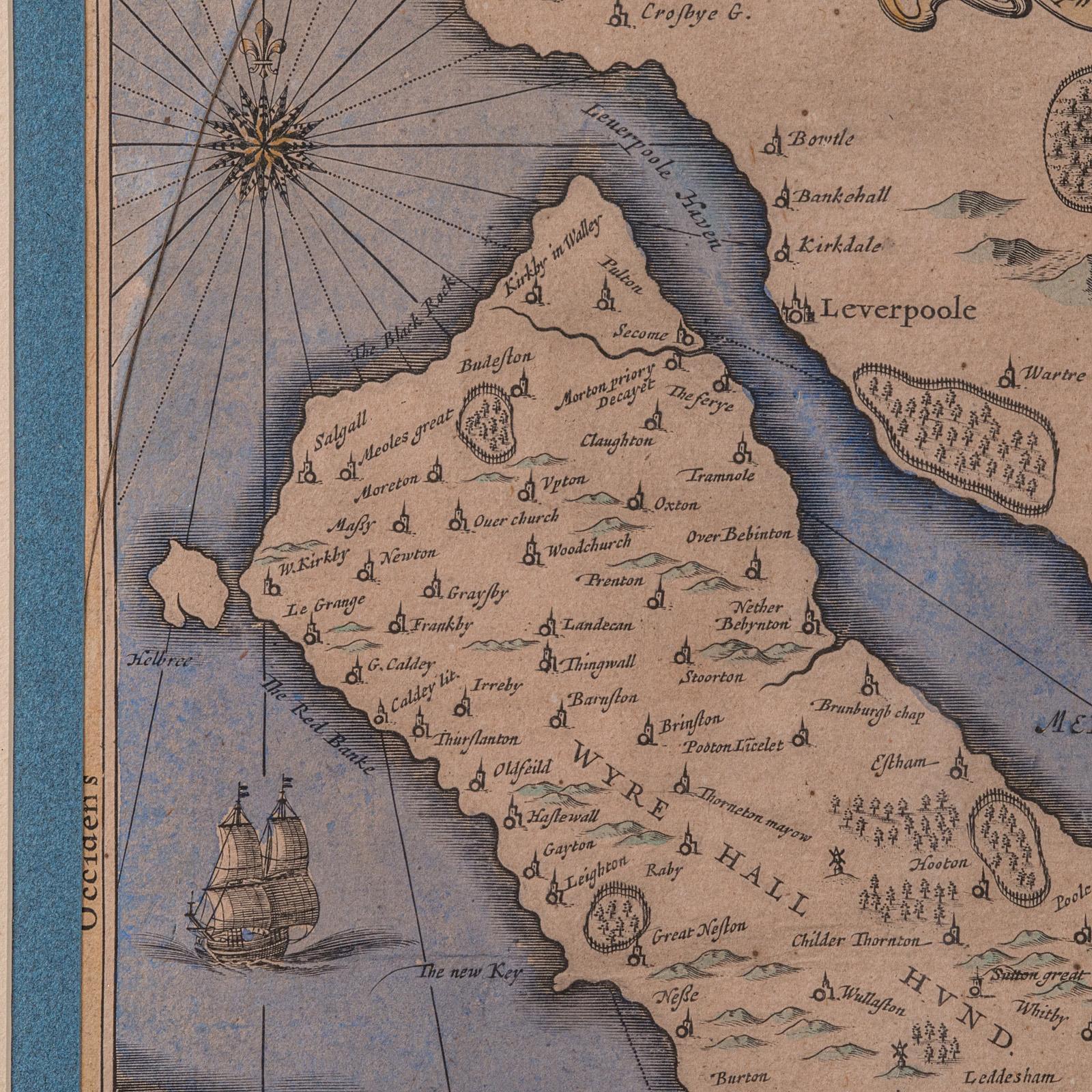Antica mappa della contea del Cheshire, olandese, incorniciata, cartografia, Janssonius, C.1660 in vendita 1