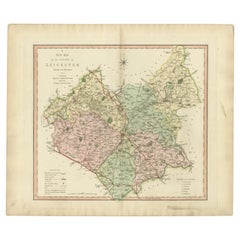 Mapa antiguo del condado de Leicestershire, Inglaterra, 1804