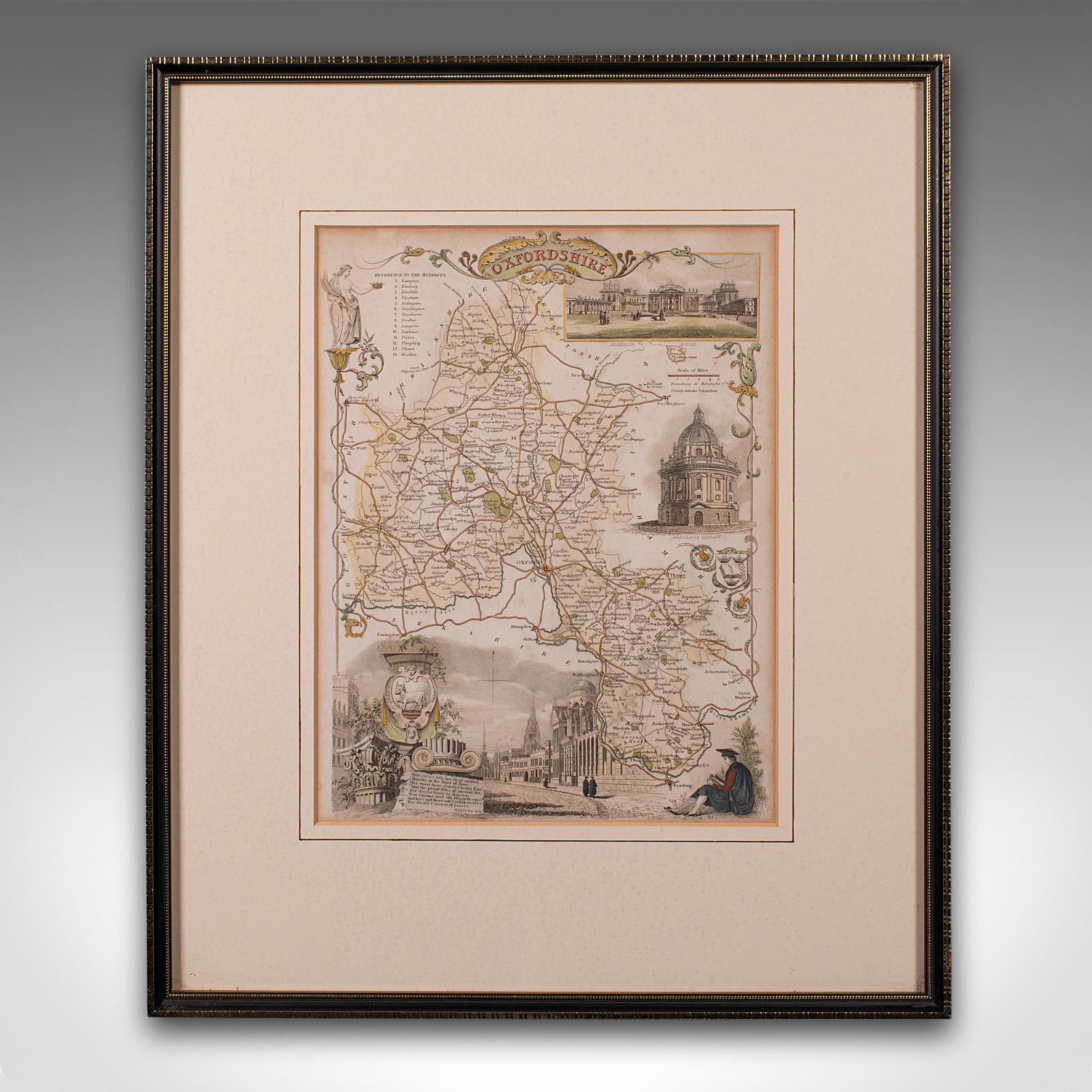 
Questa è un'antica mappa litografica dell'Oxfordshire. Un'incisione atlantica inglese incorniciata di interesse cartografico, risalente alla metà del XIX secolo e oltre.

Superba litografia dell'Oxfordshire e dei suoi dettagli della contea,