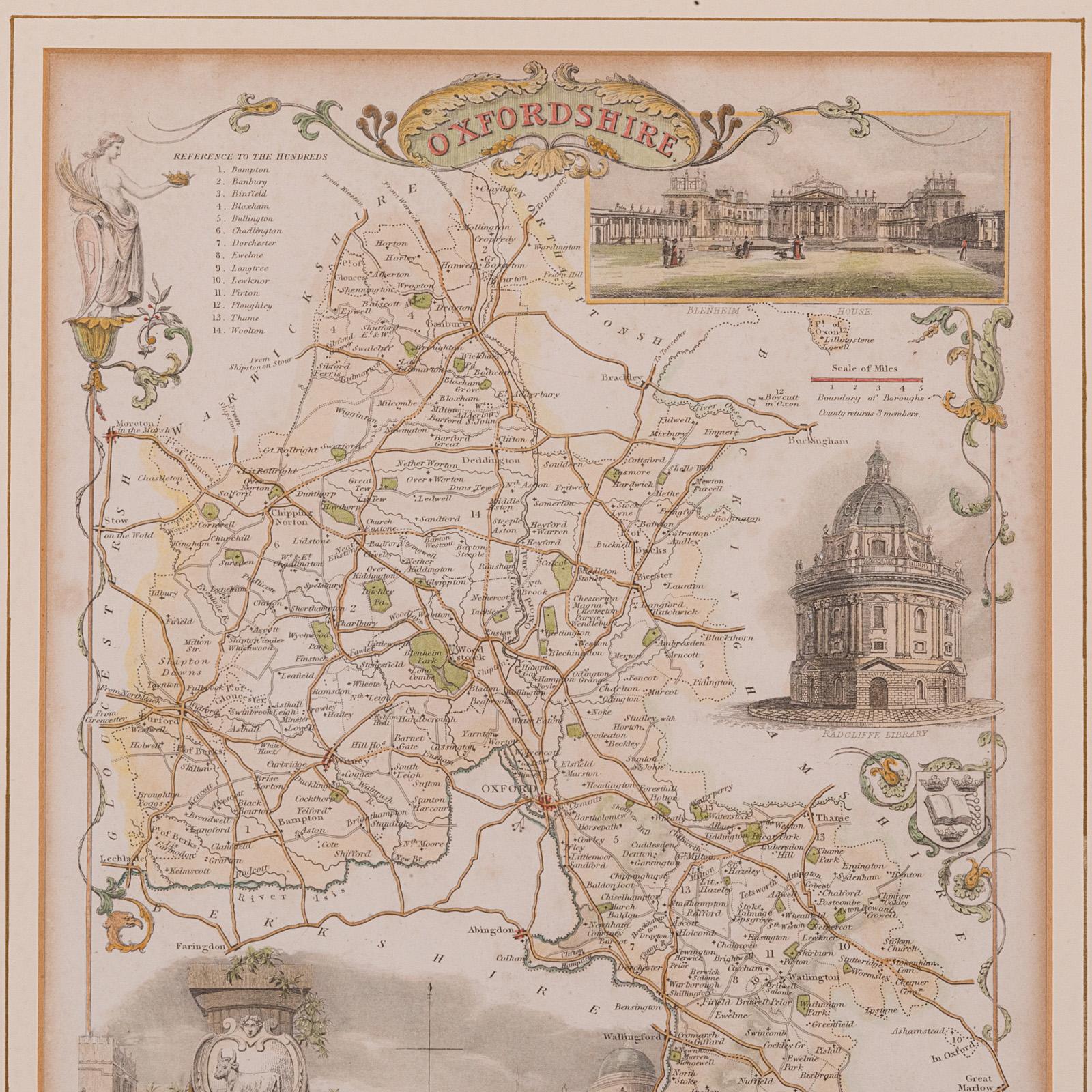 Mappa antica della contea, Oxfordshire, inglese, interesse cartografico incorniciato, vittoriano In condizioni buone in vendita a Hele, Devon, GB