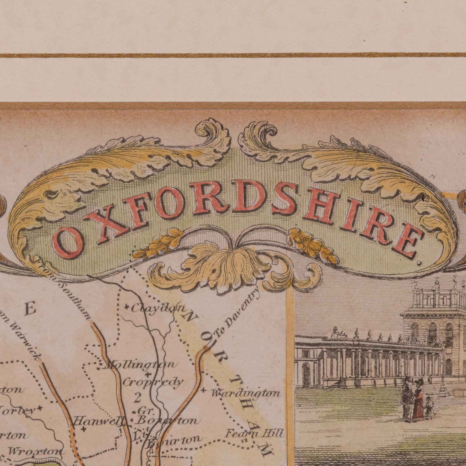 Legno Mappa antica della contea, Oxfordshire, inglese, interesse cartografico incorniciato, vittoriano in vendita