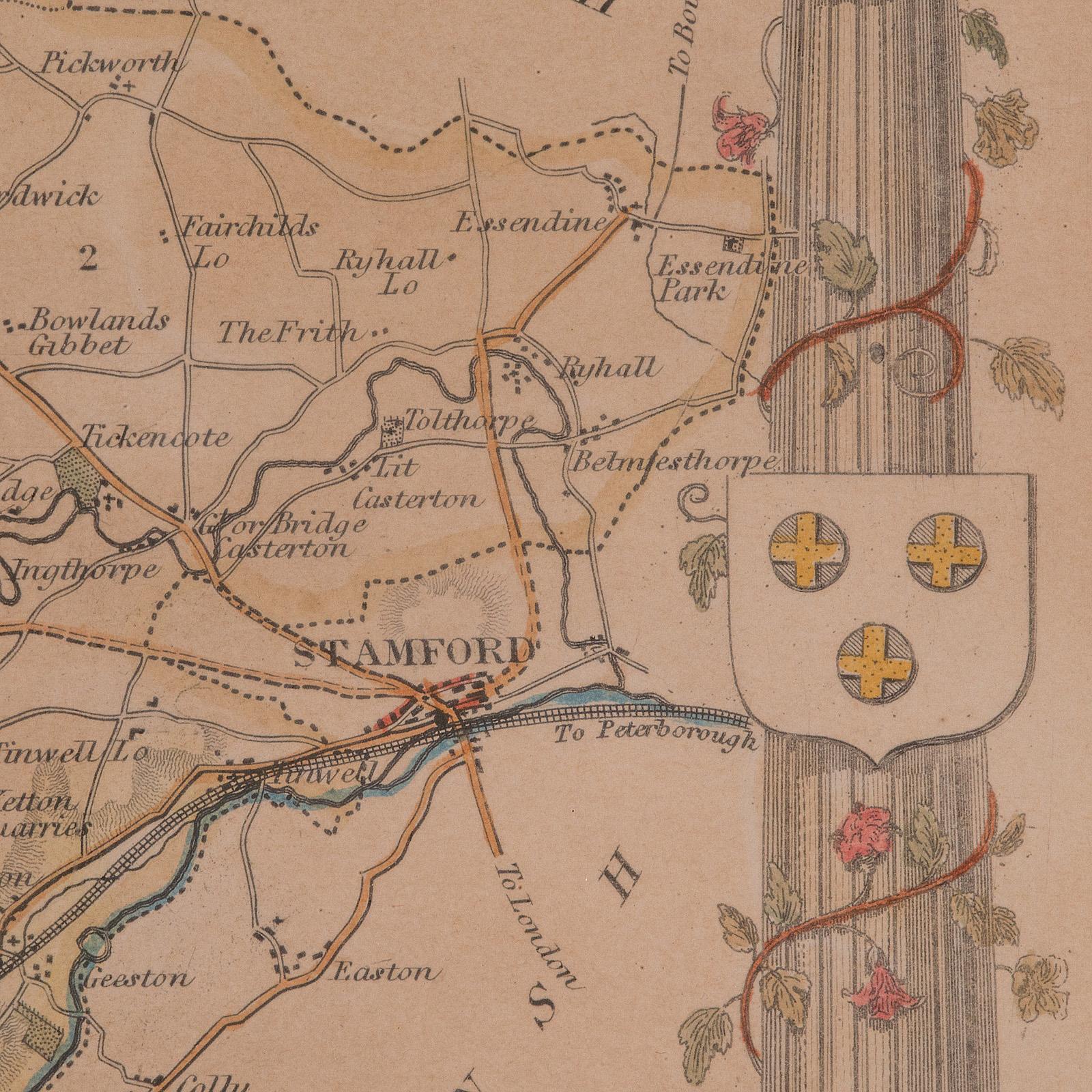 Carte ancienne du County, Rutlandshire, anglaise, encadrée, cartographie, victorienne, 1860 en vente 5