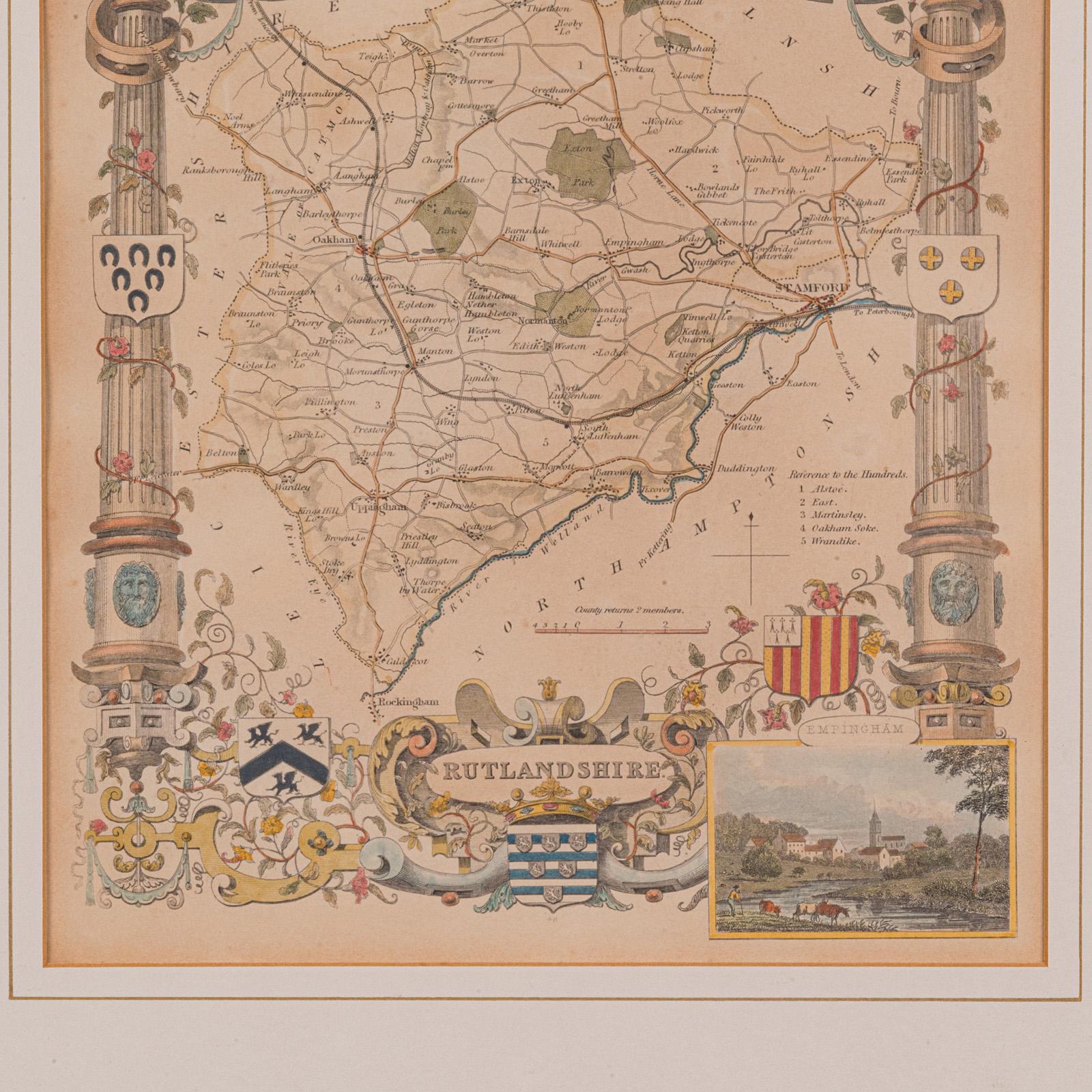 Wood Antique County Map, Rutlandshire, English, Framed, Cartography, Victorian, 1860 For Sale