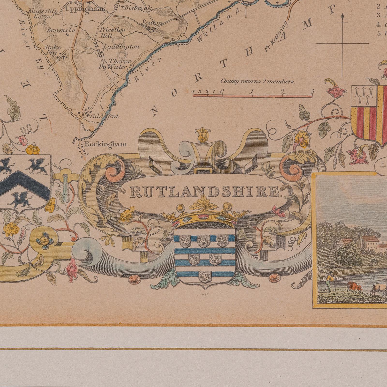 Bois Carte ancienne du County, Rutlandshire, anglaise, encadrée, cartographie, victorienne, 1860 en vente