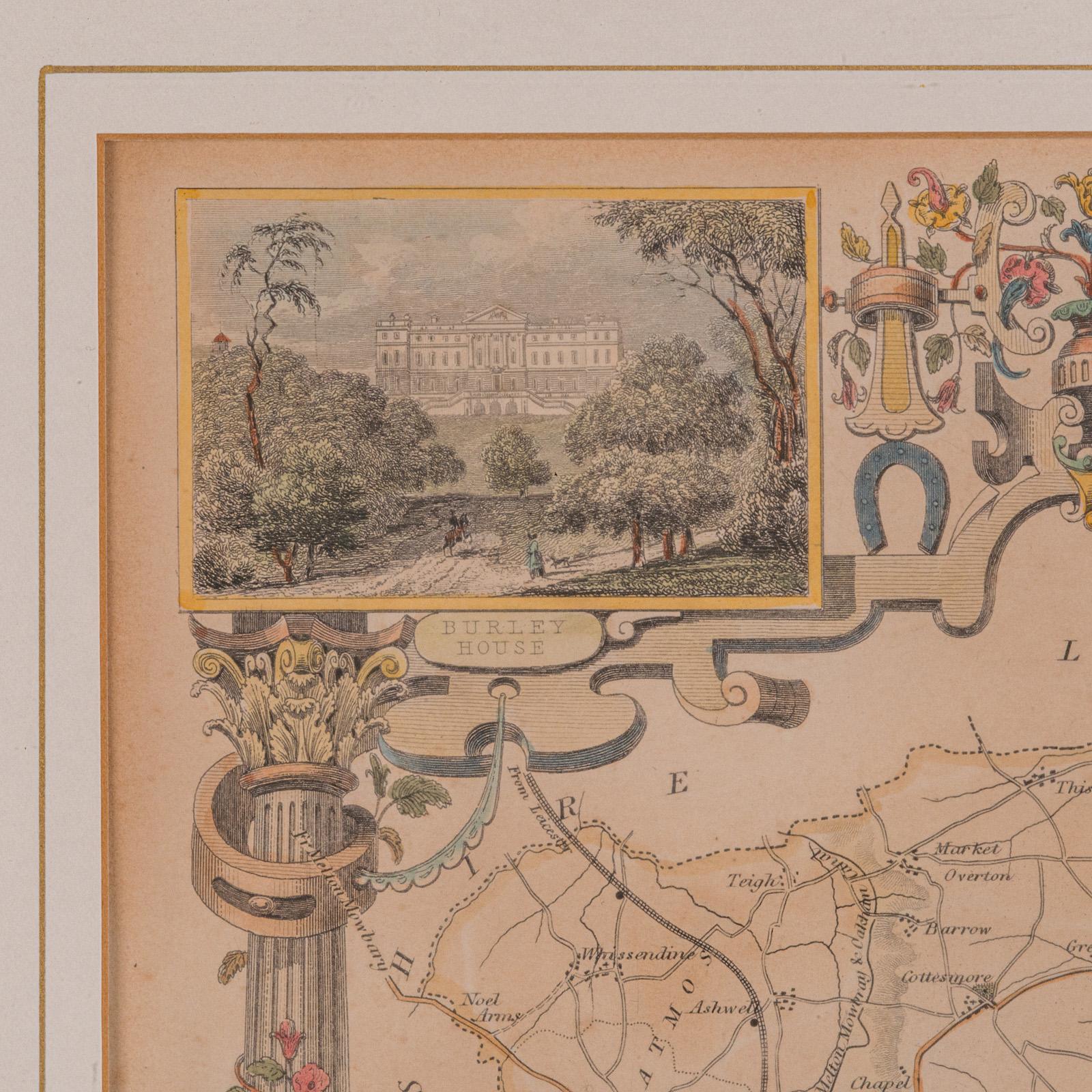 Carte ancienne du County, Rutlandshire, anglaise, encadrée, cartographie, victorienne, 1860 en vente 1