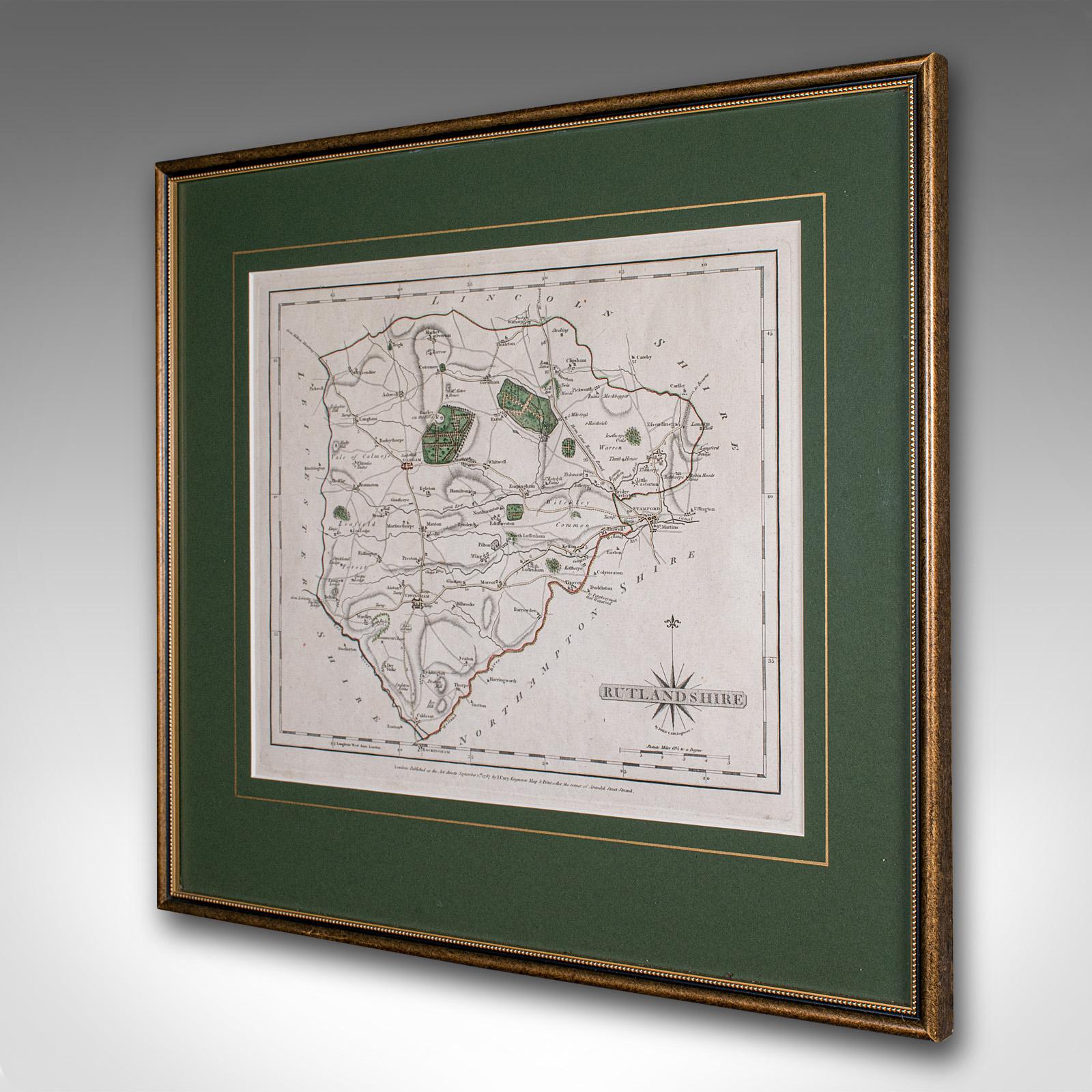Antike County Karte, Rutlandshire, Gerahmter Atlas Kartographie, John Cary's, Georgianisch (Britisch) im Angebot