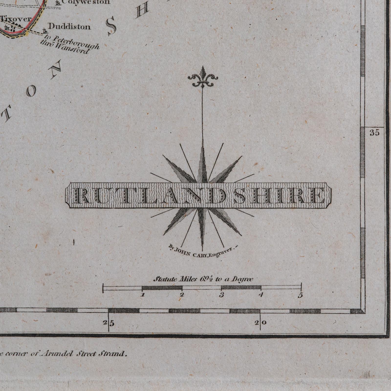 Antike County Karte, Rutlandshire, Gerahmter Atlas Kartographie, John Cary's, Georgianisch (18. Jahrhundert) im Angebot