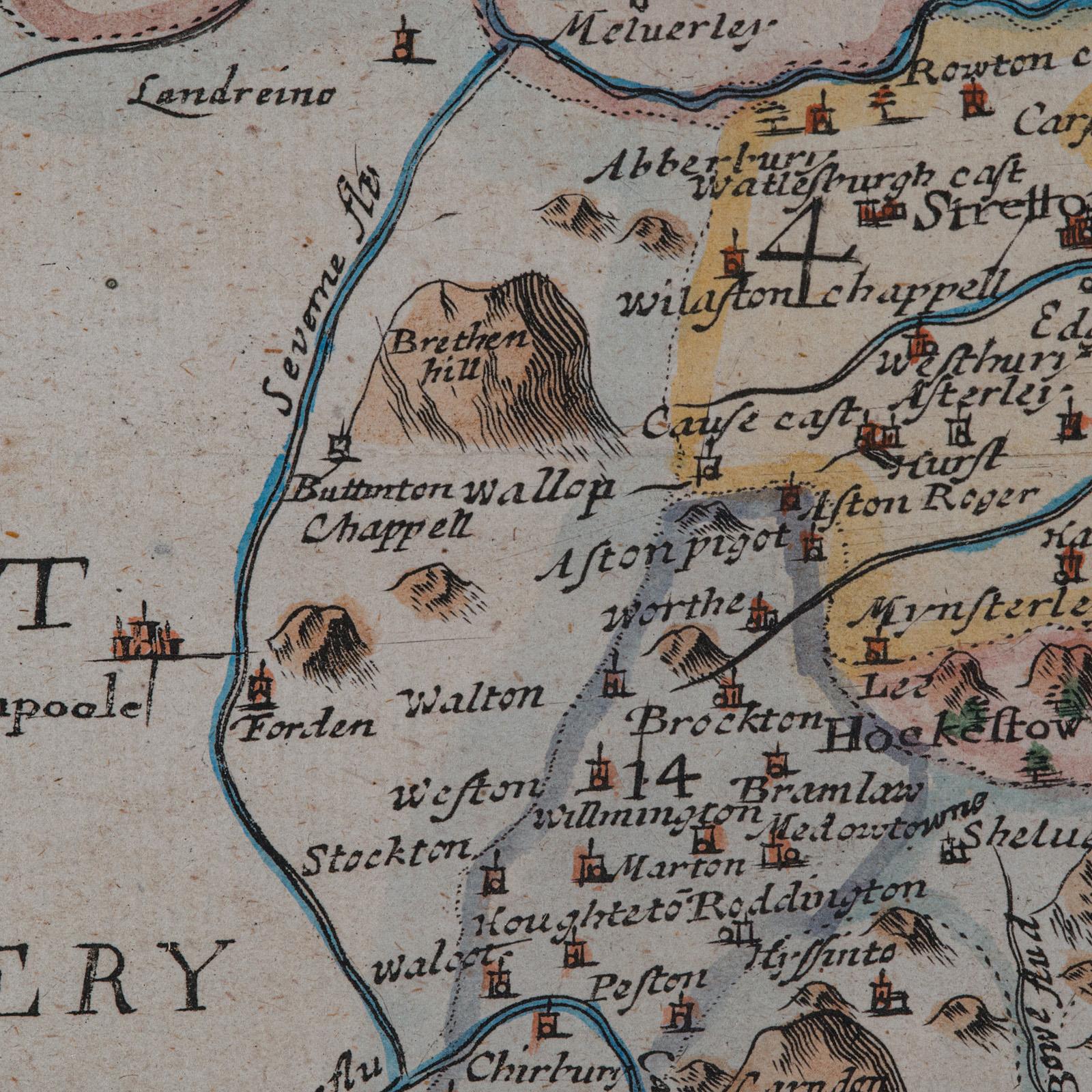 Antique County Map, Shropshire, English, Atlas Engraving, Richard Blome, C.1673 For Sale 5