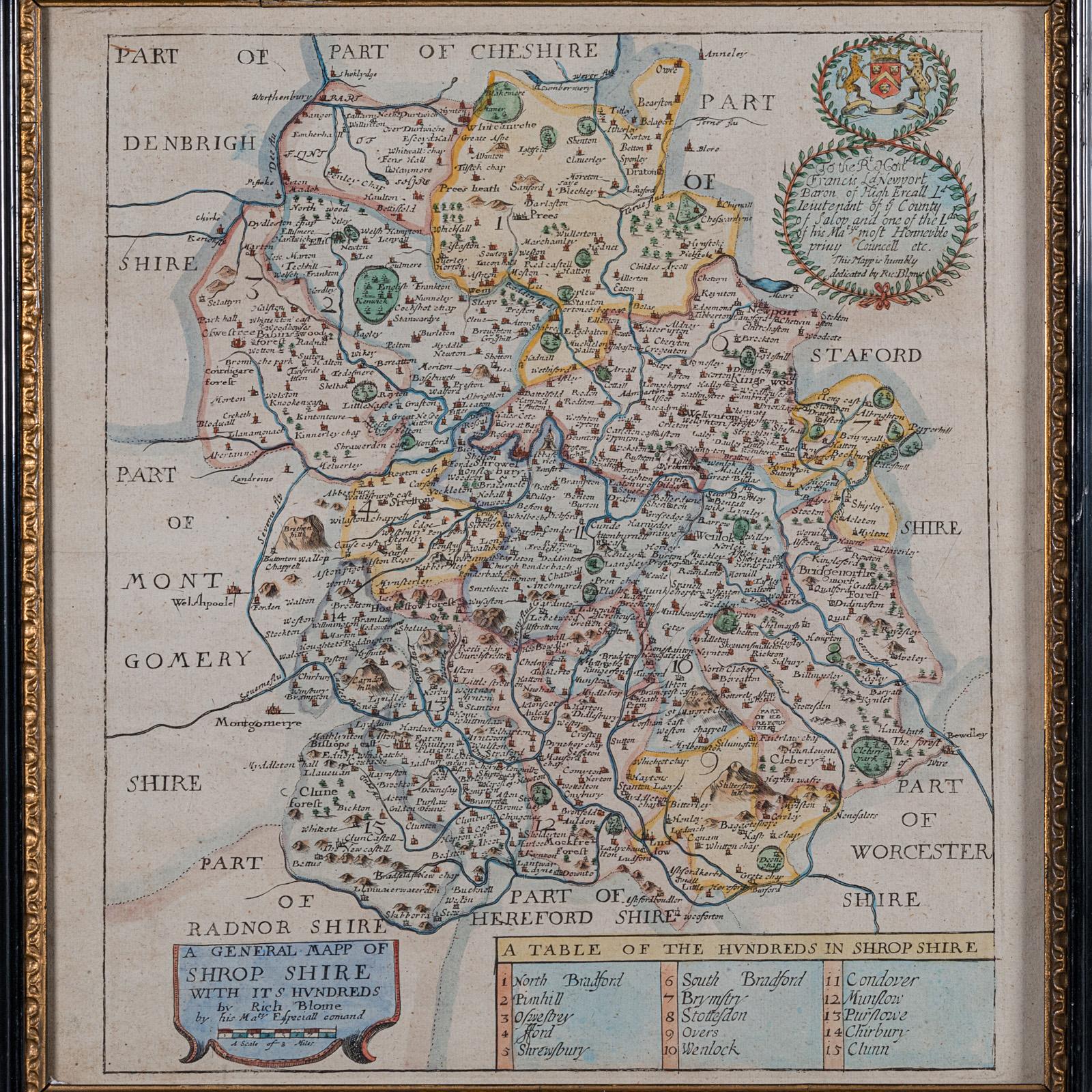 Antique County Map, Shropshire, English, Atlas Engraving, Richard Blome, C.1673 In Good Condition For Sale In Hele, Devon, GB