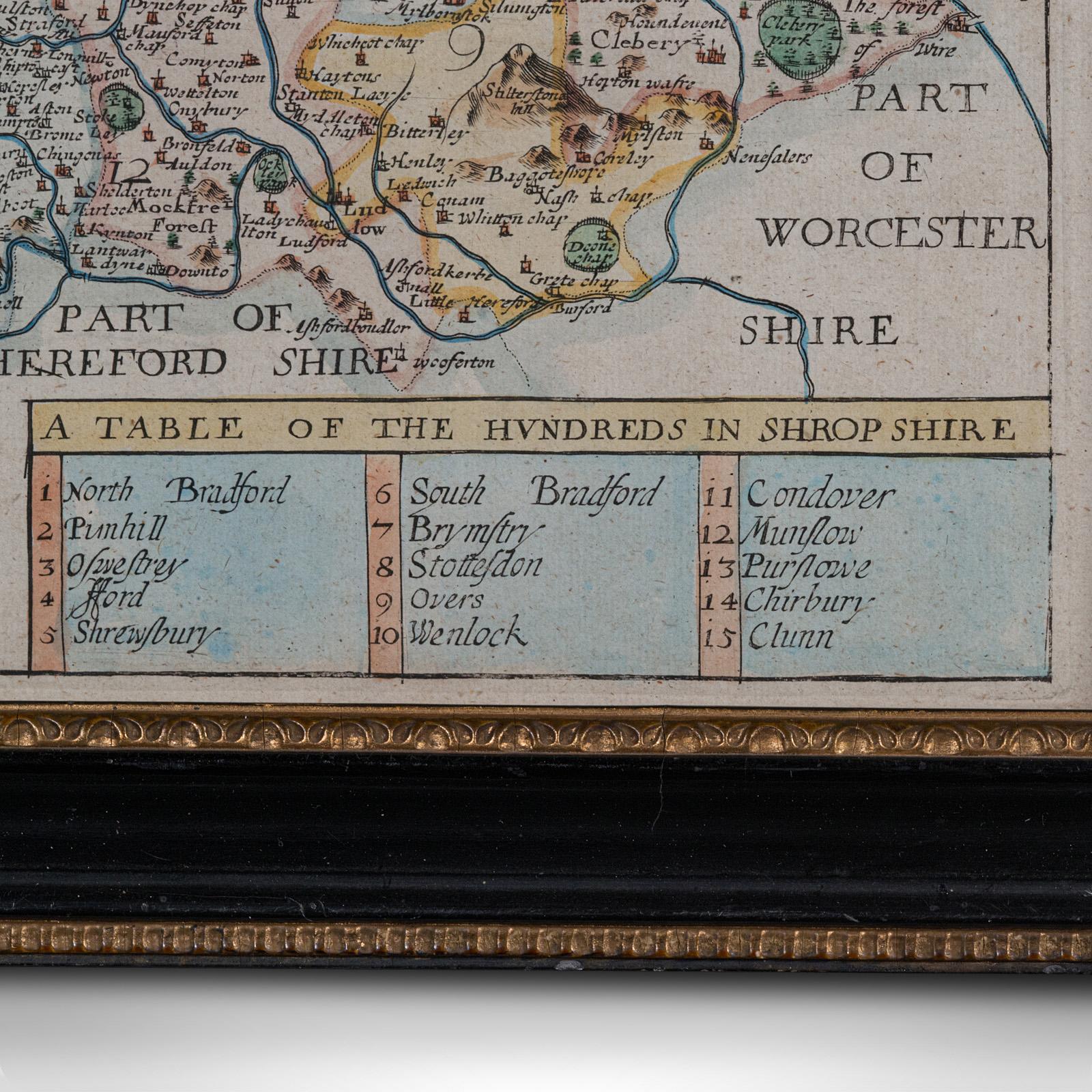 Antique County Map, Shropshire, English, Atlas Engraving, Richard Blome, C.1673 For Sale 1