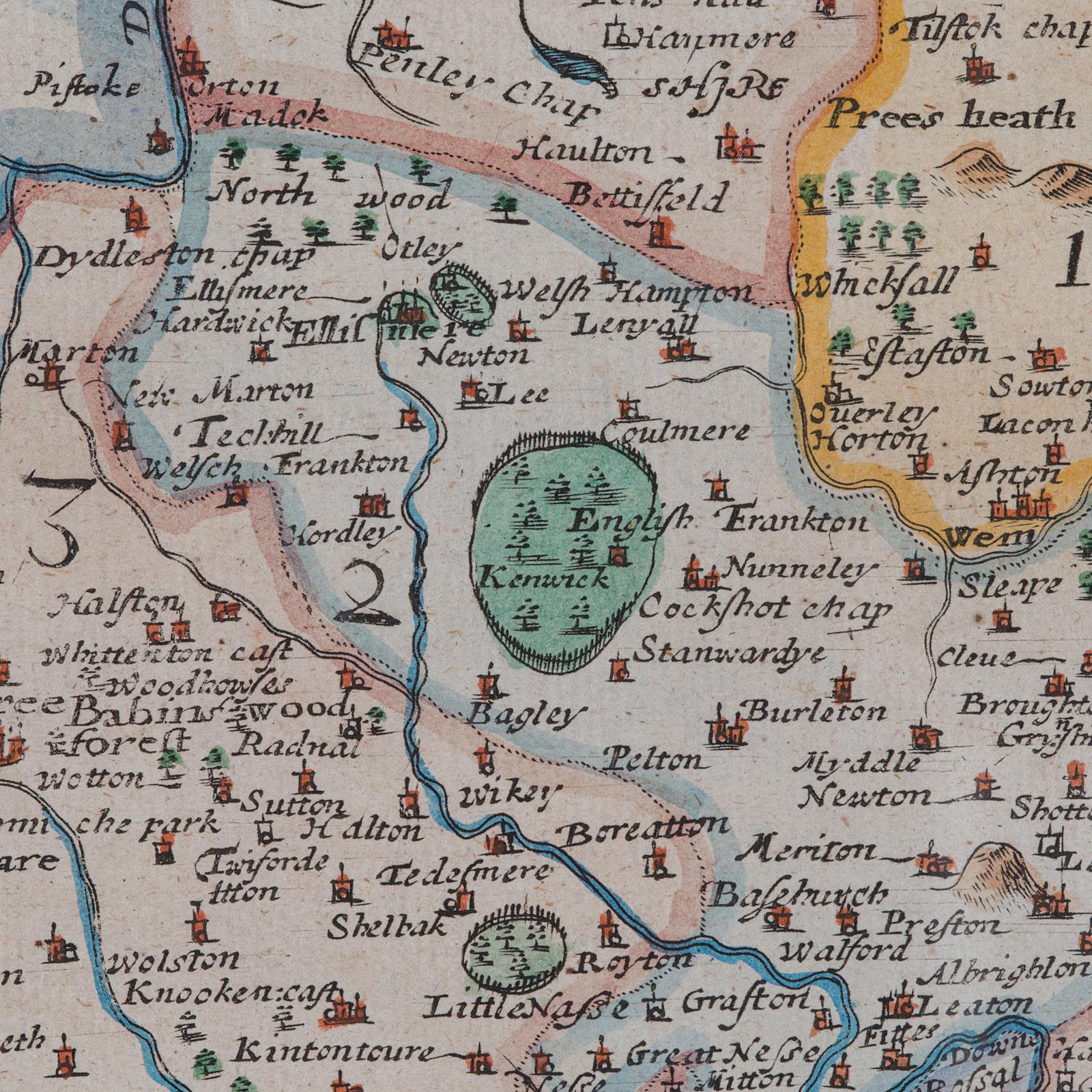 Antique County Map, Shropshire, English, Atlas Engraving, Richard Blome, C.1673 For Sale 2