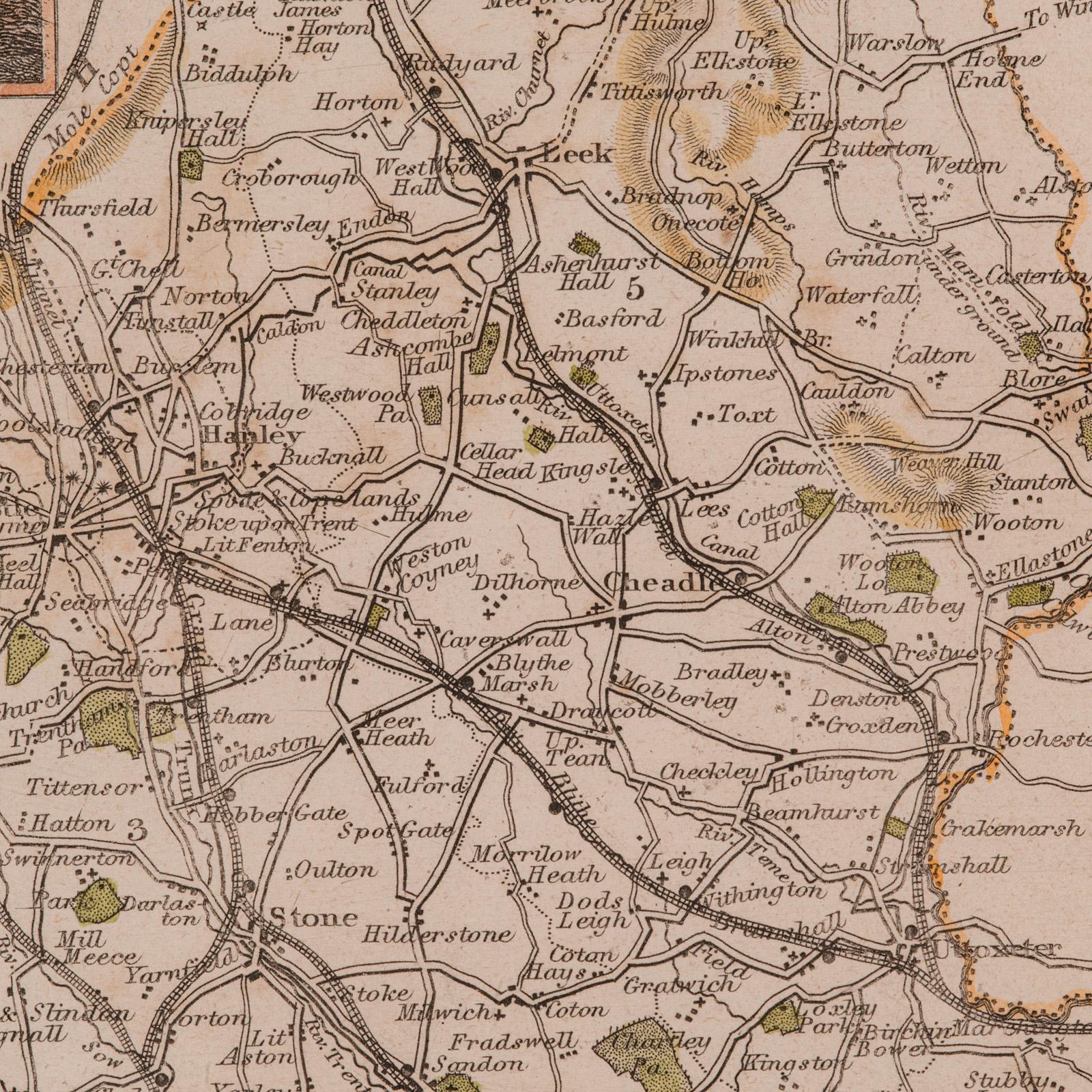 Antique County Map, Staffordshire, English, Framed Litho, Cartography, Victorian For Sale 4