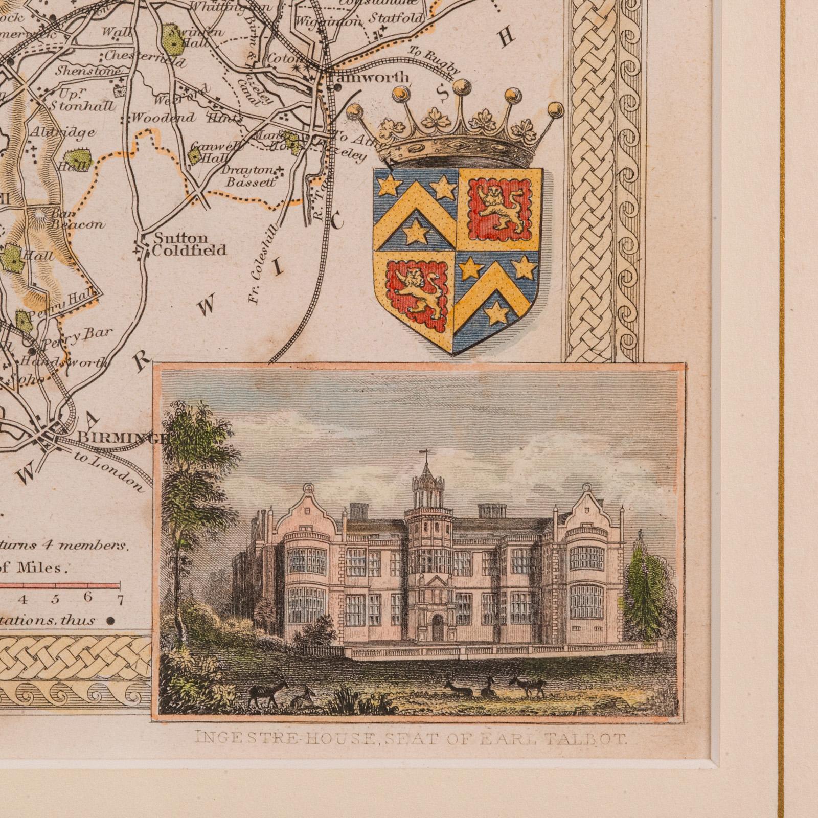 Antique County Map, Staffordshire, English, Framed Litho, Cartography, Victorian For Sale 3