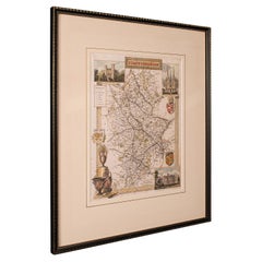 Antique County Map, Staffordshire, English, Framed Litho, Cartography, Victorian