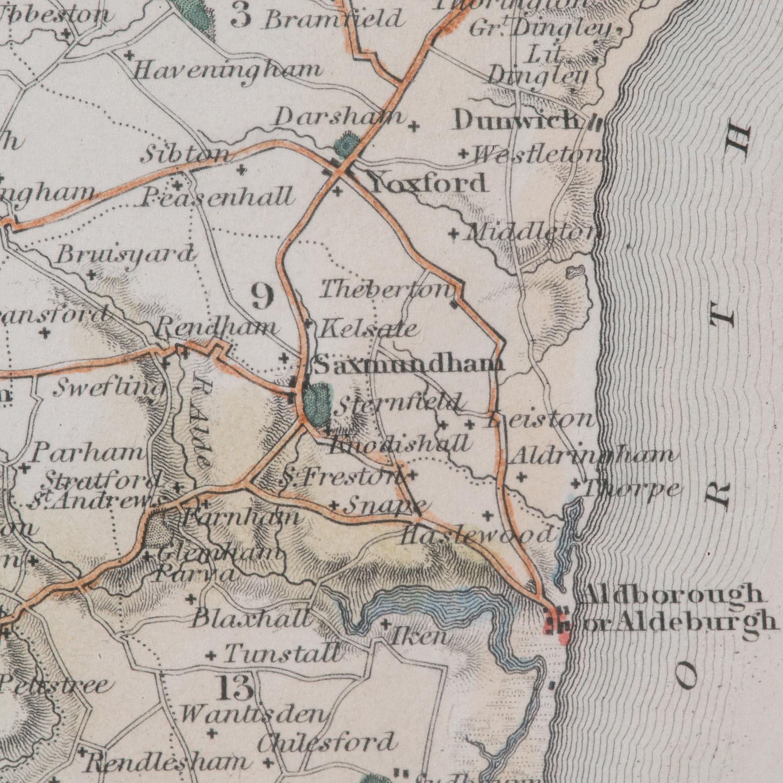 Mappa antica della contea, Suffolk, Inglese, Litografia incorniciata, Cartografia, Vittoriano in vendita 5