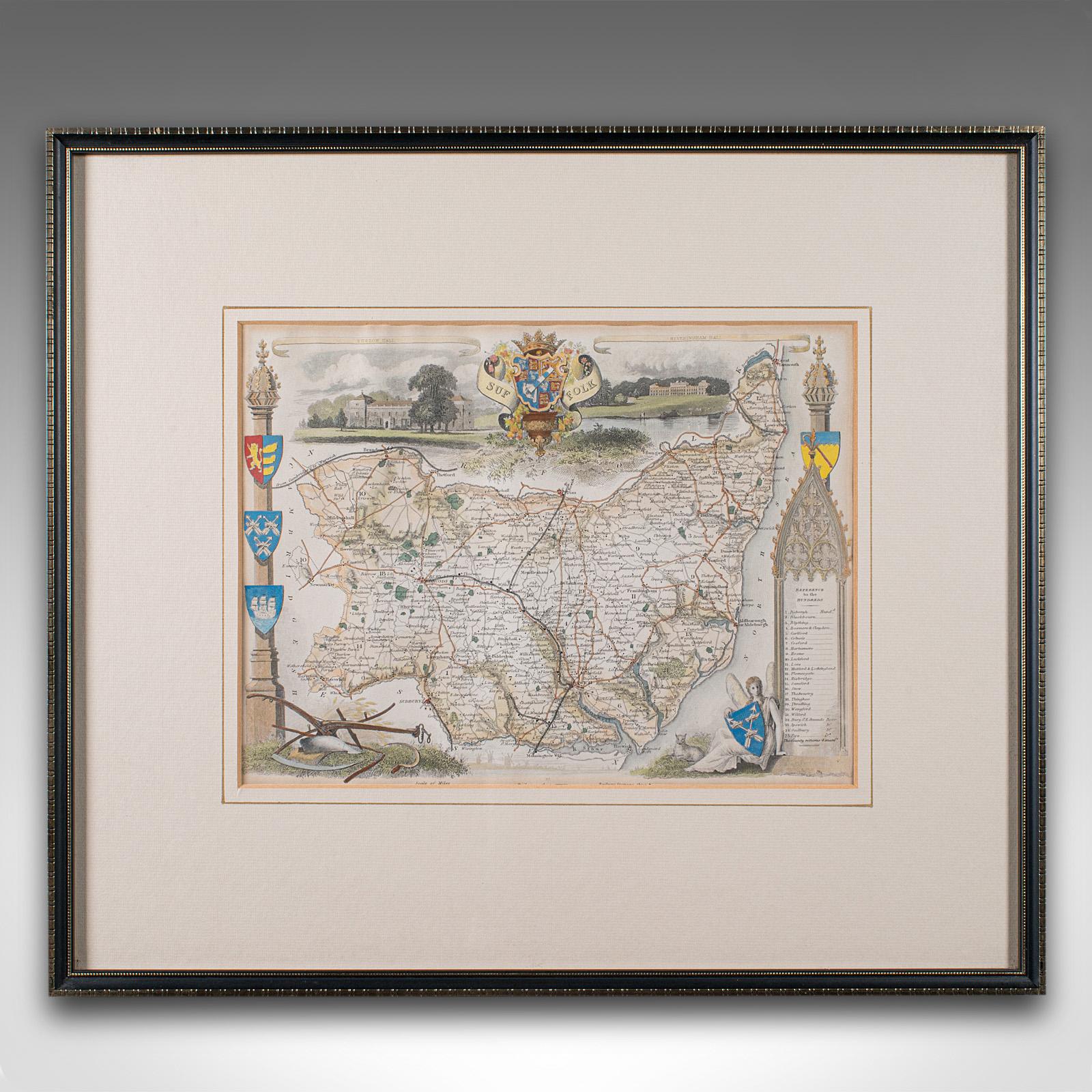 
Questa è un'antica mappa litografica del Suffolk. Un'incisione atlantica inglese incorniciata di interesse cartografico, risalente alla metà del XIX secolo e oltre.

Superba litografia del Suffolk e dei dettagli della sua contea, perfetta da