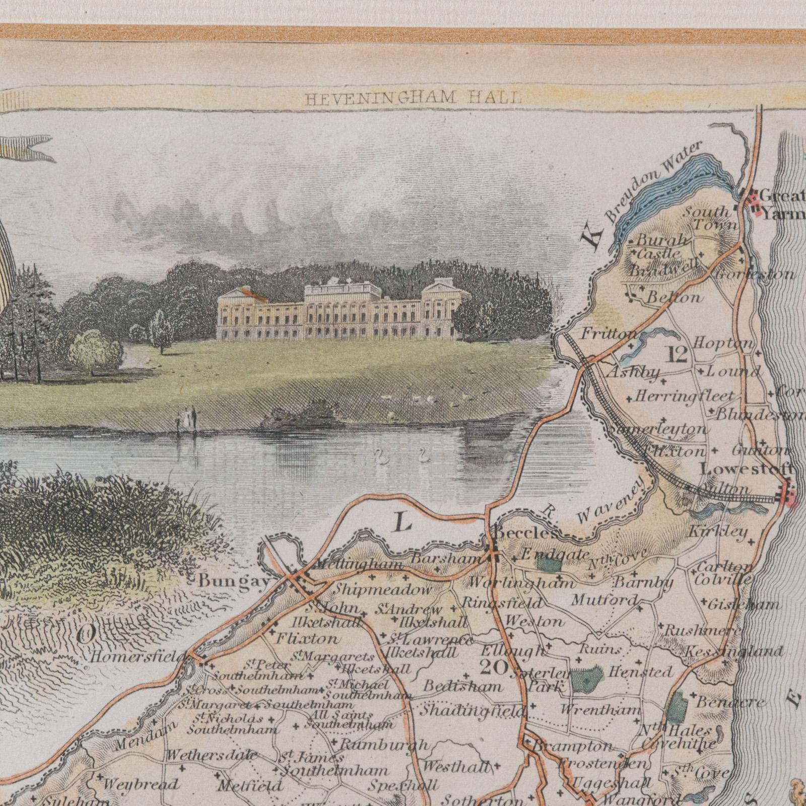 Mappa antica della contea, Suffolk, Inglese, Litografia incorniciata, Cartografia, Vittoriano in vendita 2