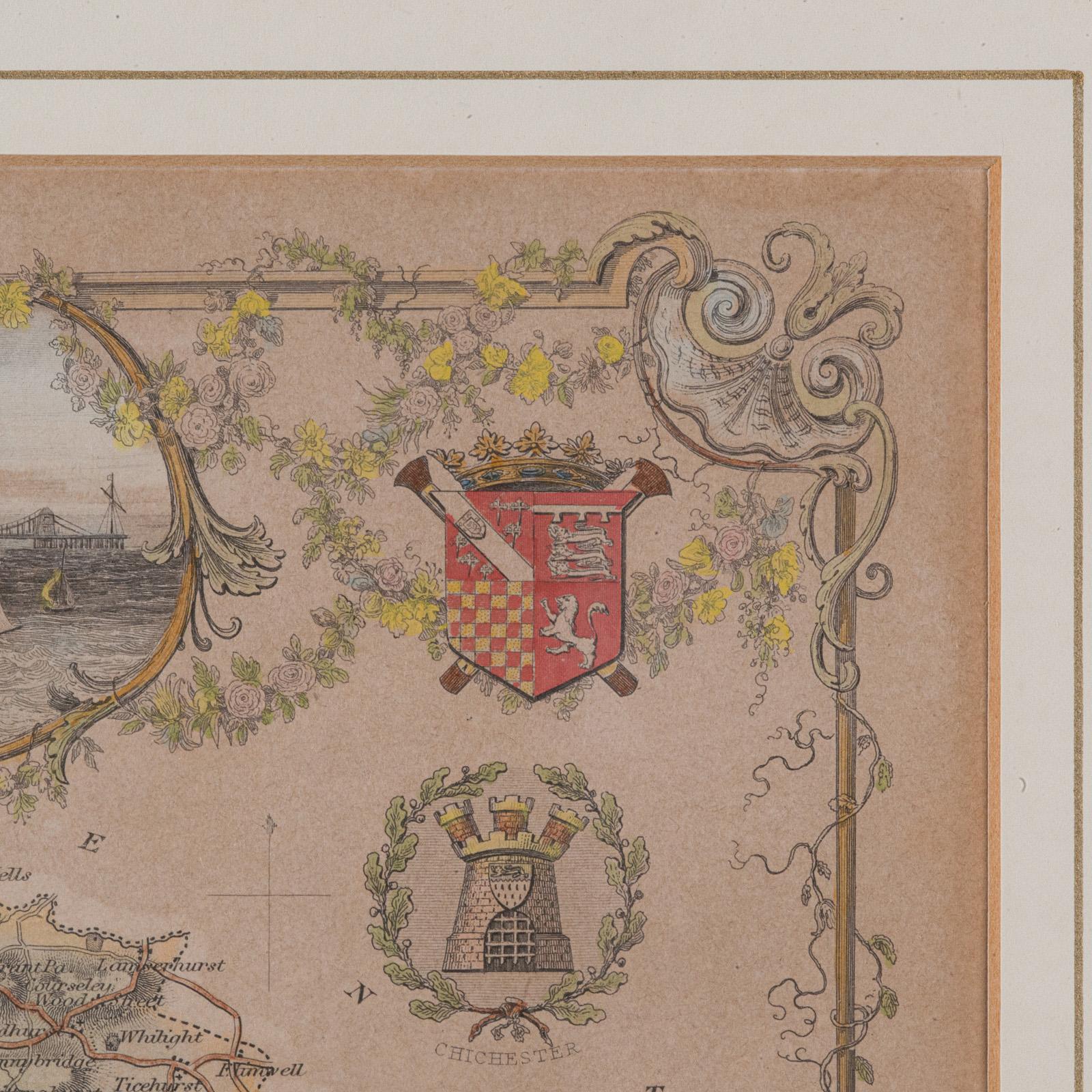 Antike County Karte, Sussex, Englisch, Gerahmte Lithographie, Kartographie, Viktorianisch im Angebot 4