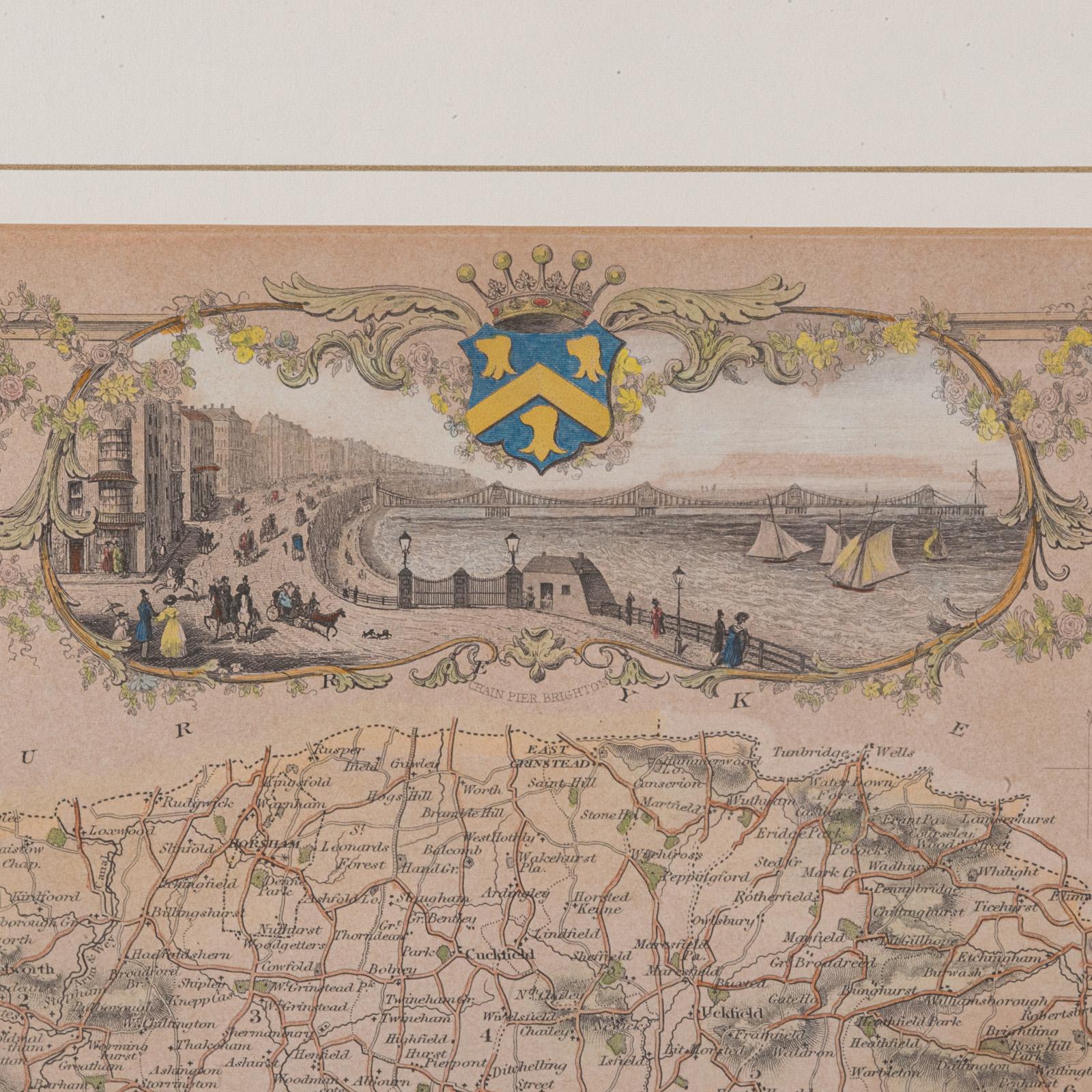 Antike County Karte, Sussex, Englisch, Gerahmte Lithographie, Kartographie, Viktorianisch (Papier) im Angebot