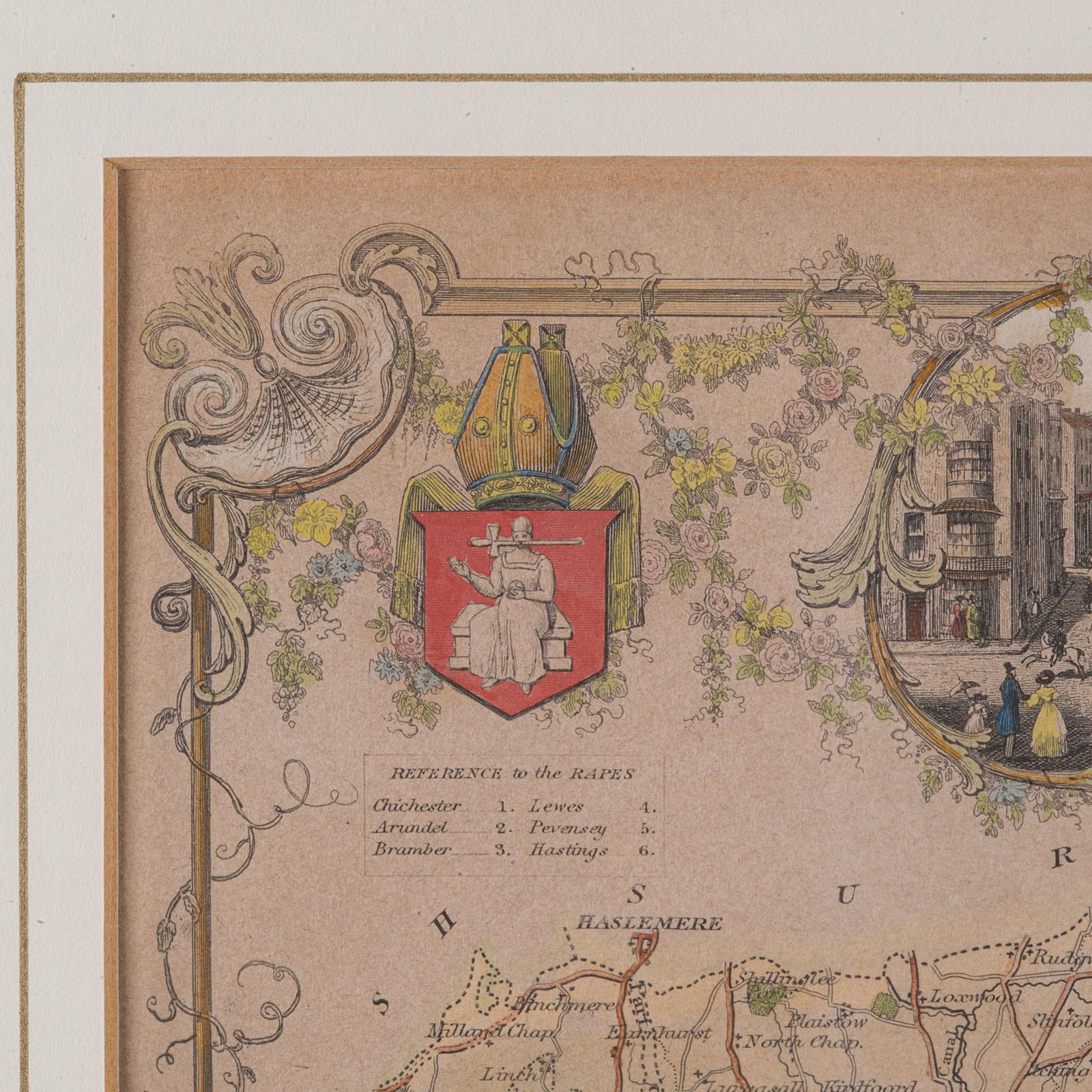 Antike County Karte, Sussex, Englisch, Gerahmte Lithographie, Kartographie, Viktorianisch im Angebot 1