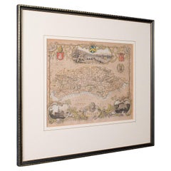 Carta geografica antica della contea, Sussex, Inglese, Litografia con cornice, Cartografia, Vittoriano