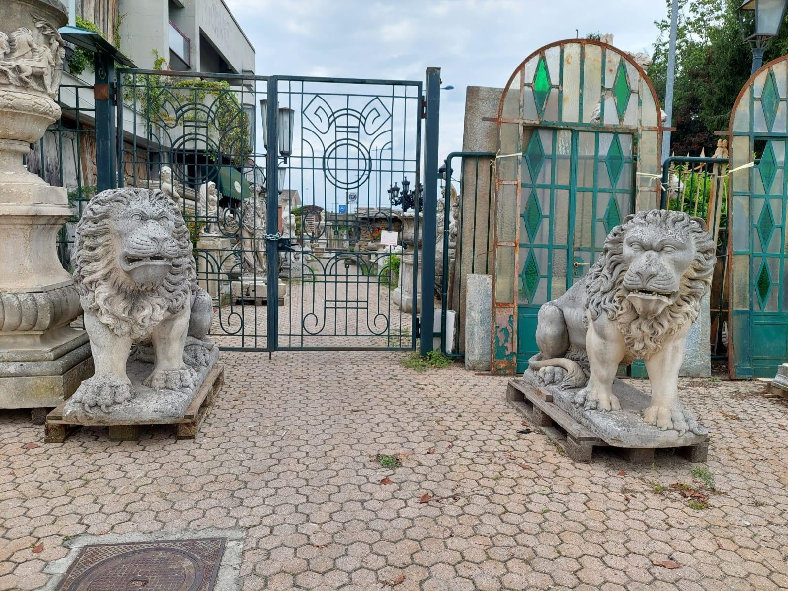 Hand-Carved Antique couple Huge & Powerful Lion Sculpture Vicenza Stone, 19th Century Italy For Sale