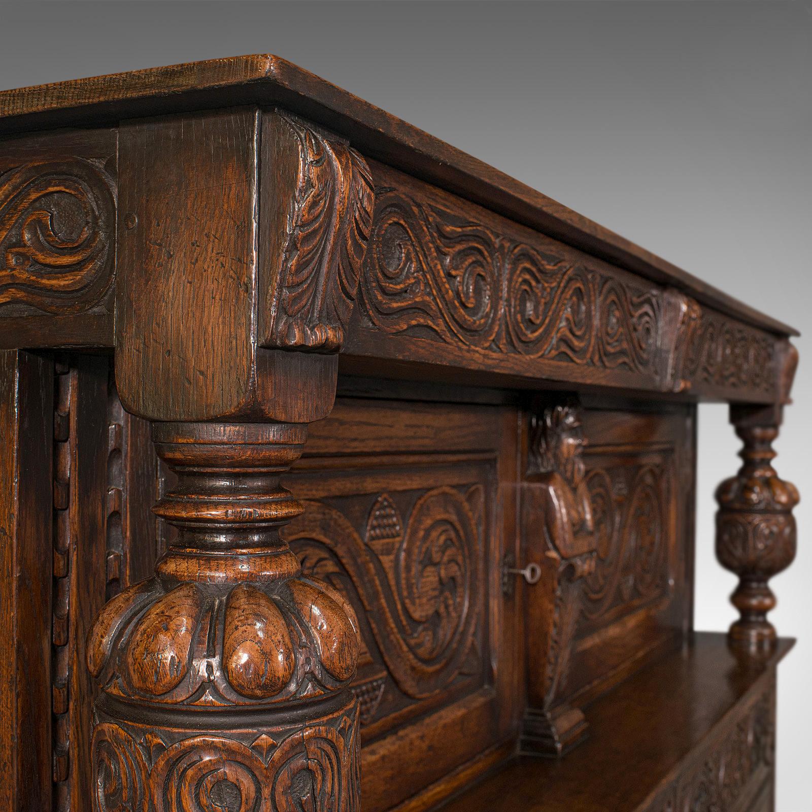 Antique Court Cabinet, English, Oak, Sideboard, Credenza, Jacobean Revival, 1890 5