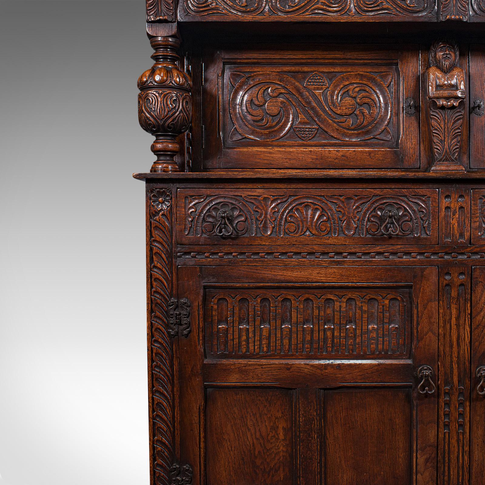 Antique Court Cabinet, English, Oak, Sideboard, Credenza, Jacobean Revival, 1890 6
