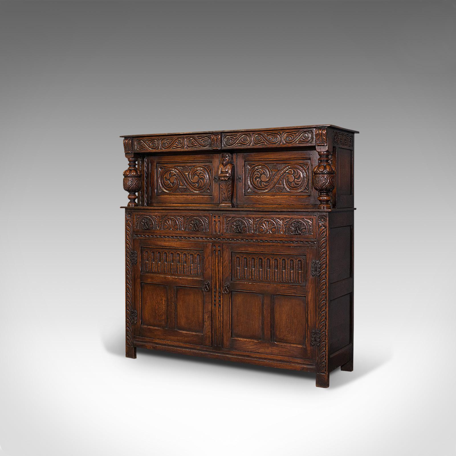Antique Court Cabinet, English, Oak, Sideboard, Credenza, Jacobean Revival, 1890 In Good Condition In Hele, Devon, GB