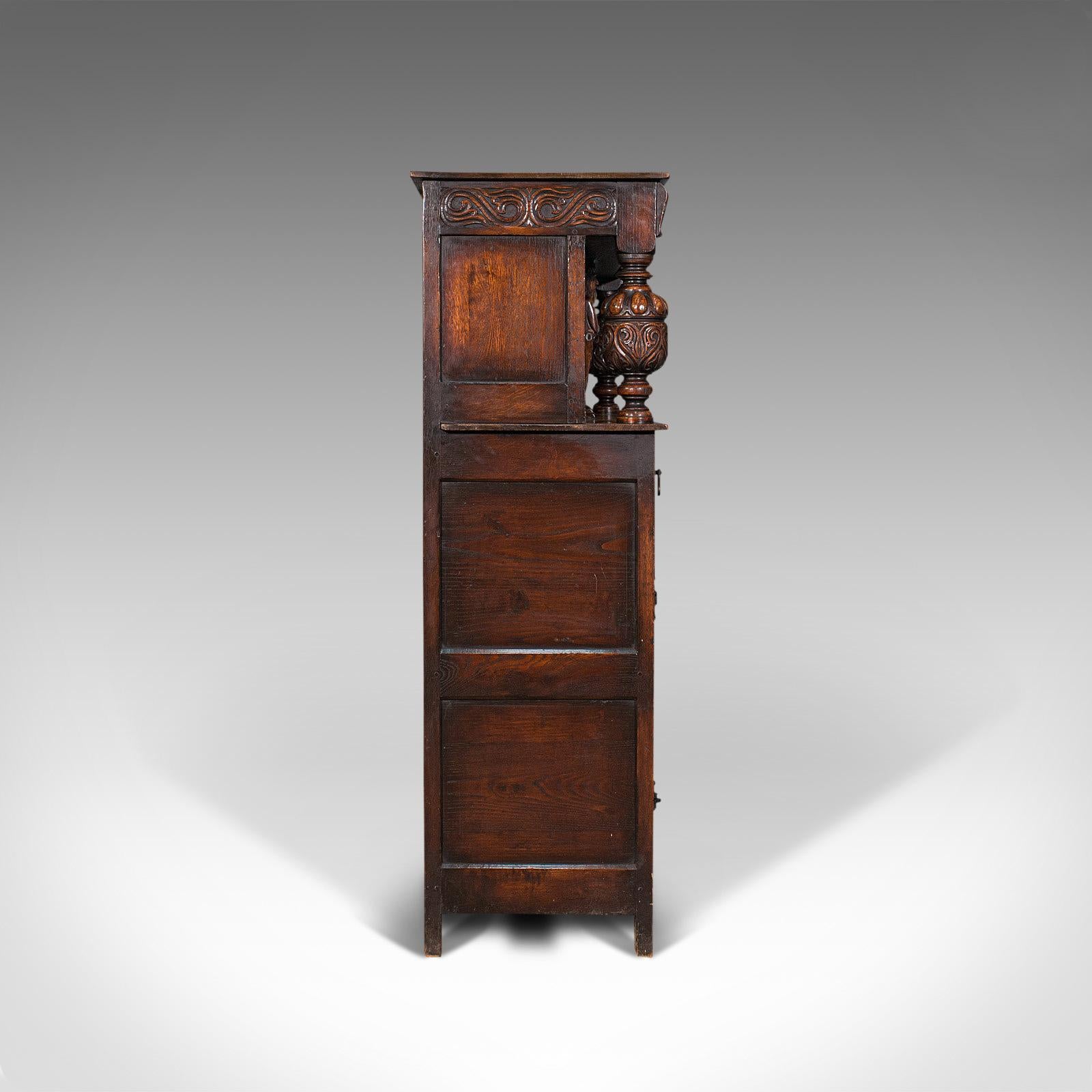 19th Century Antique Court Cabinet, English, Oak, Sideboard, Credenza, Jacobean Revival, 1890