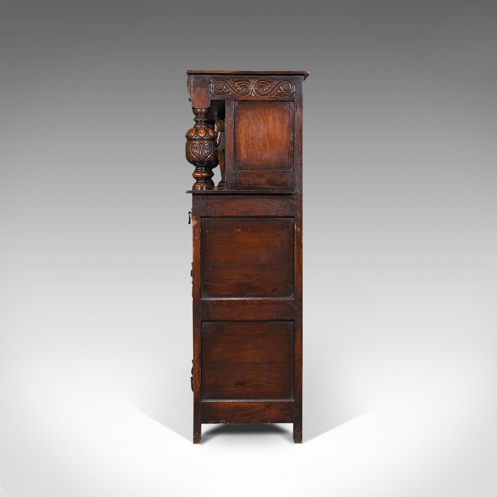 Antique Court Cabinet, English, Oak, Sideboard, Credenza, Jacobean Revival, 1890 1