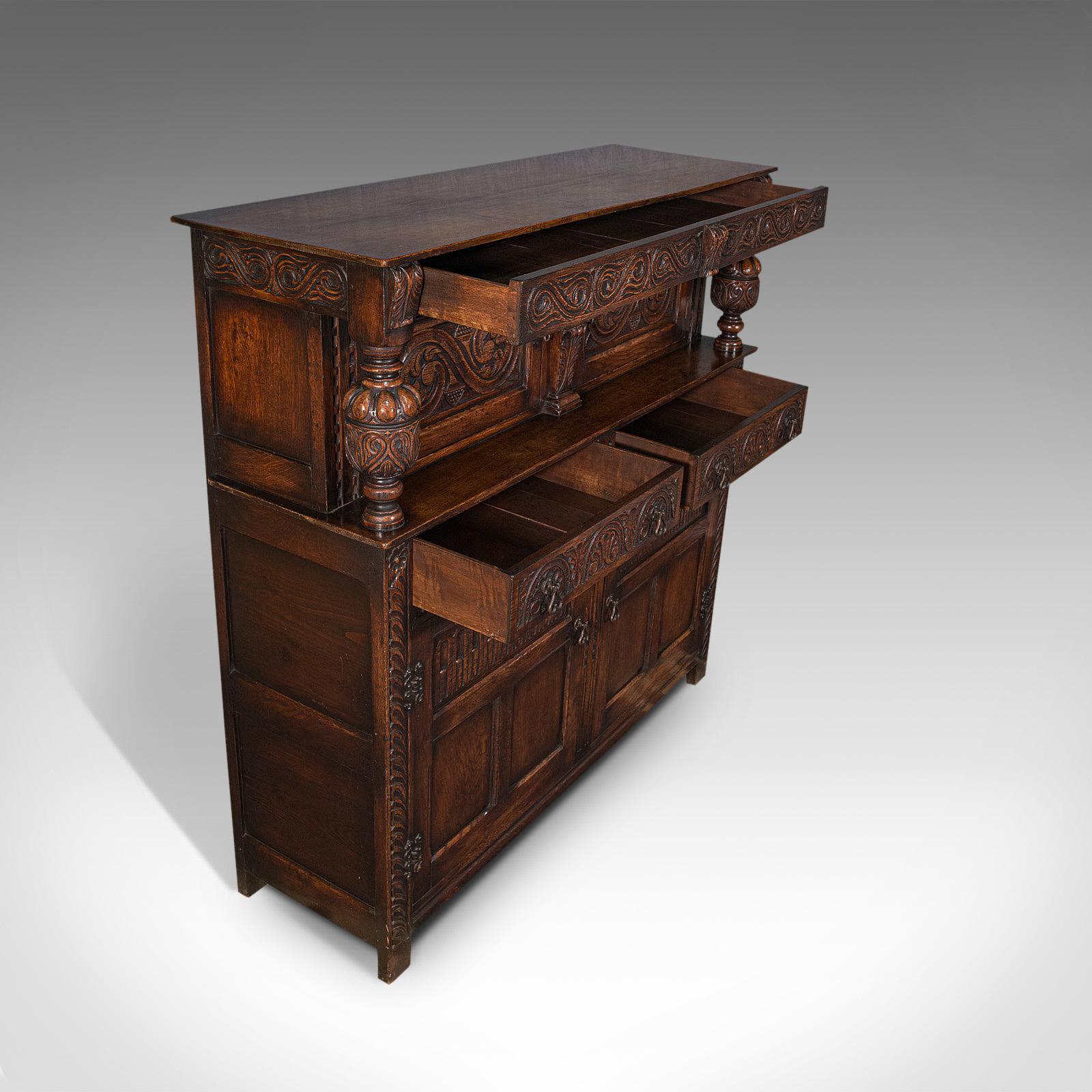 Antique Court Cabinet, English, Oak, Sideboard, Credenza, Jacobean Revival, 1890 3