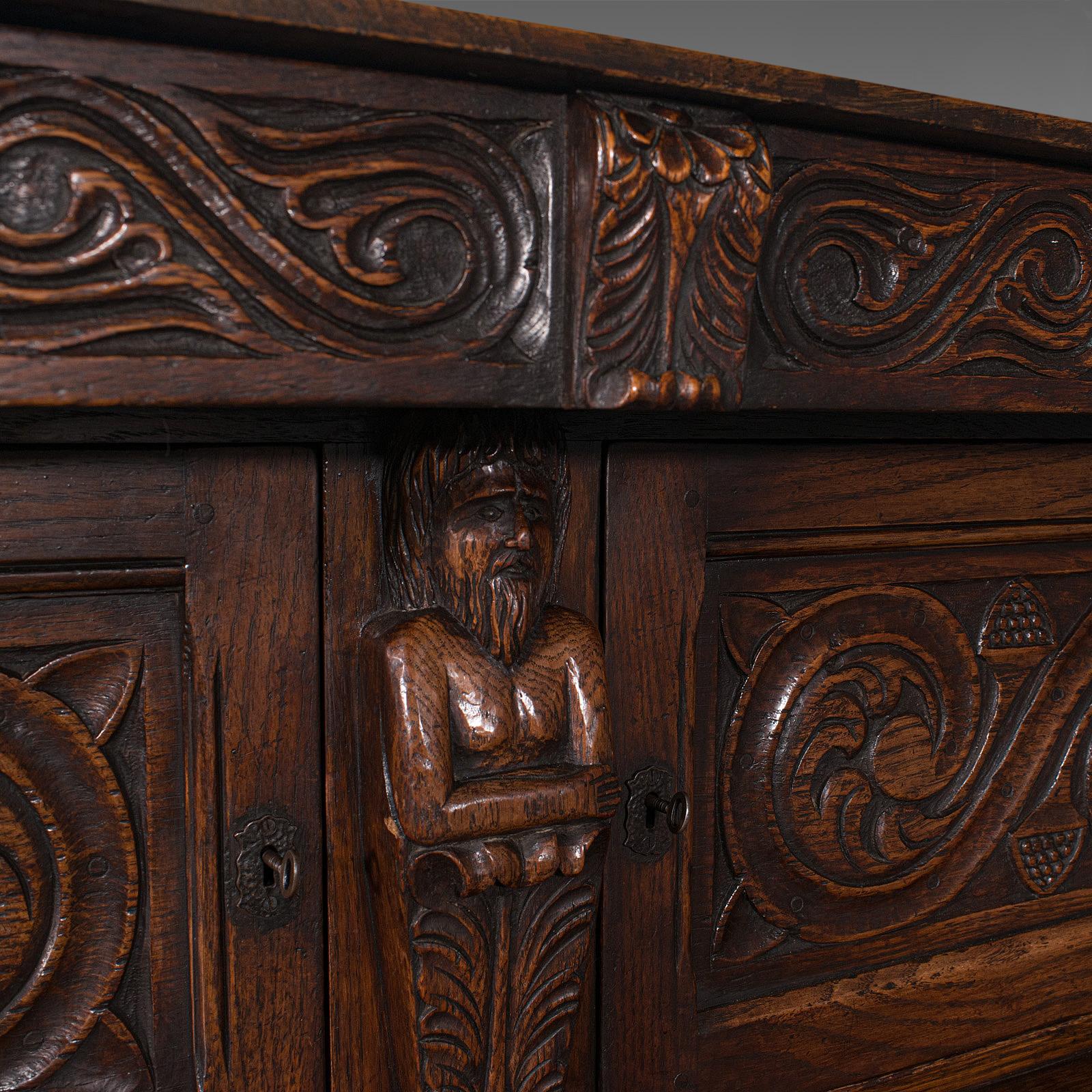 Antique Court Cabinet, English, Oak, Sideboard, Credenza, Jacobean Revival, 1890 4