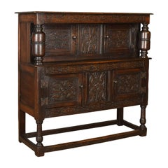 Antique Court Cupboard, Georgian English Oak Sideboard Jacobean Taste circa 1800