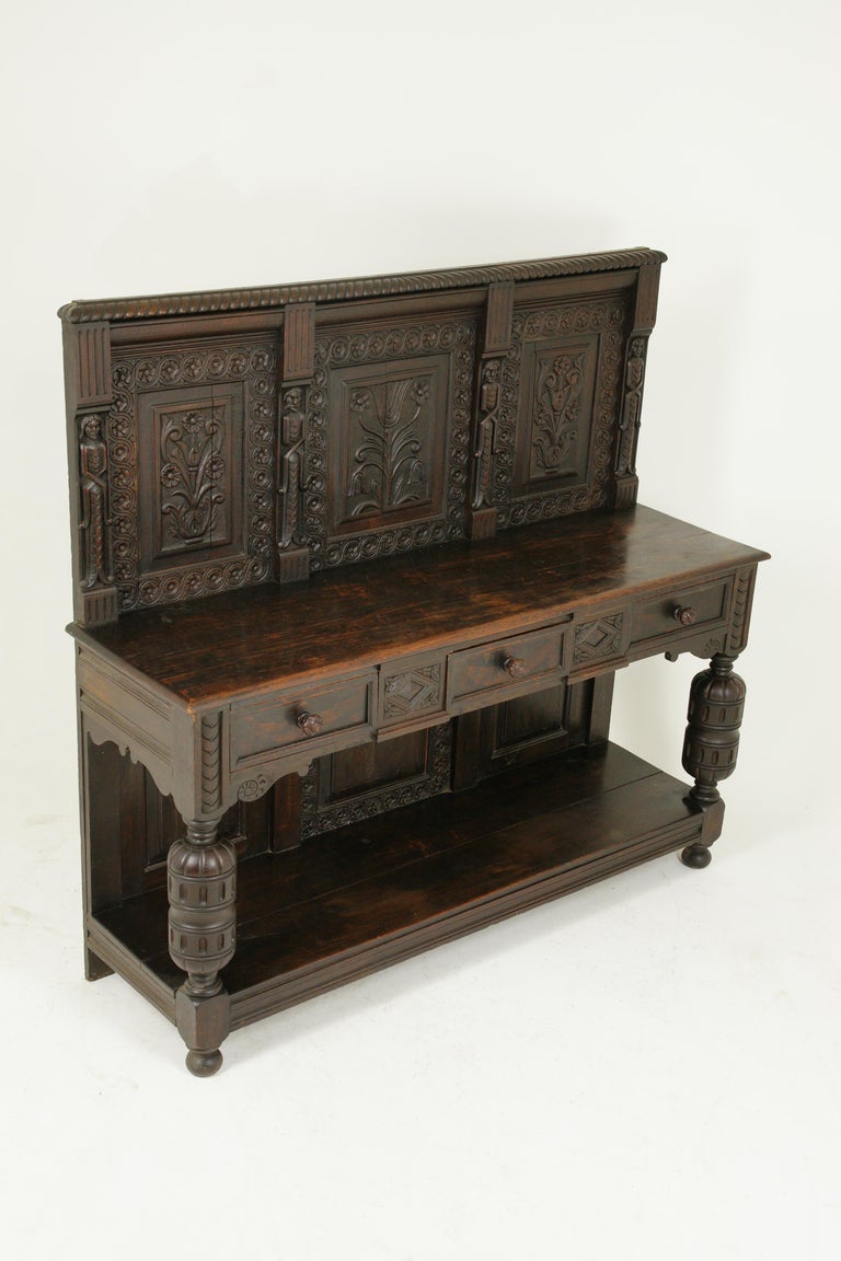 Antique Court Cupboard, Oak Sideboard, Carved Oak Buffet, Scotland 1790