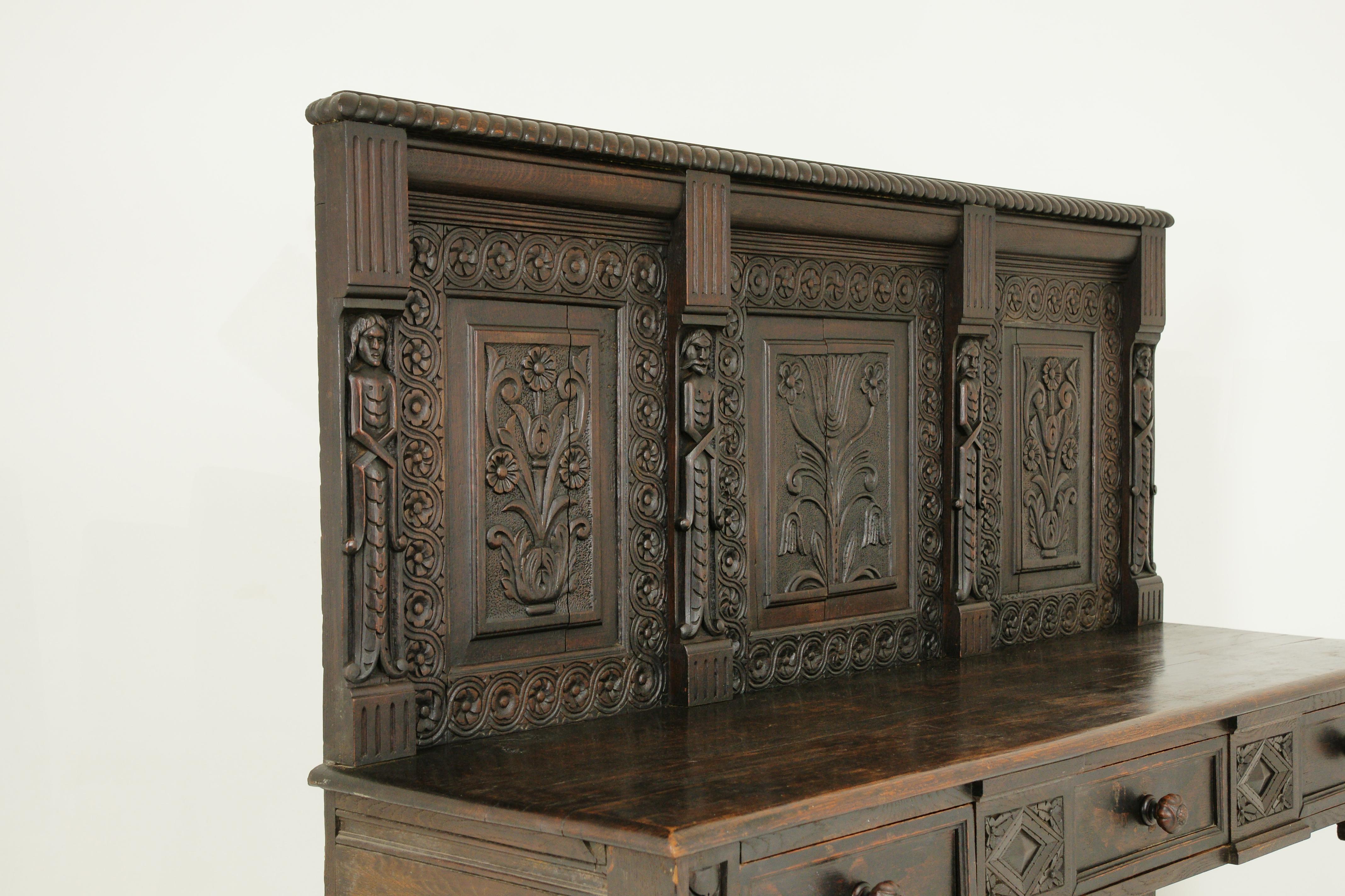 Antique Court Cupboard, Oak Sideboard, Carved Oak Buffet, Scotland 1790, H037 4